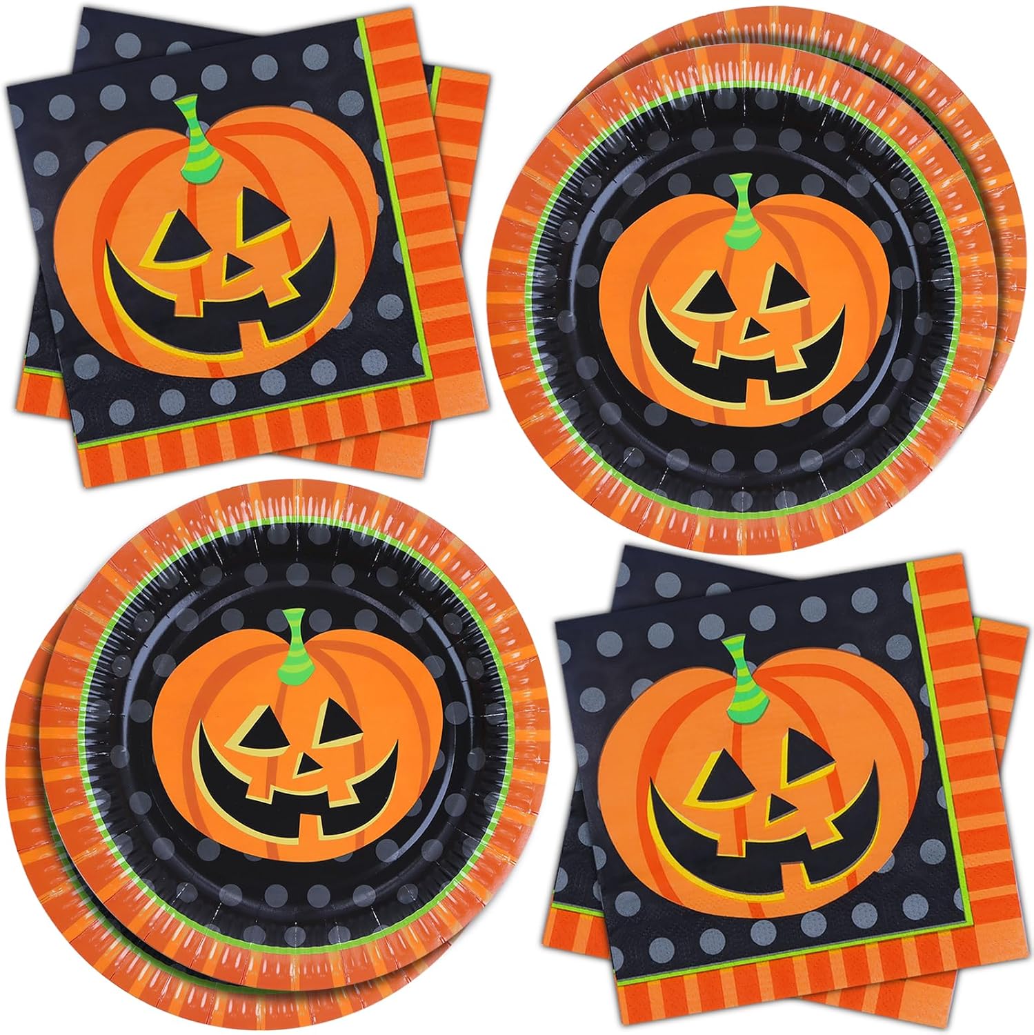 Platos de papel para fiesta de Halloween, servilletas de papel, 40 piezas de calabaza sonriente para fiesta, decoración de mesa, suministros