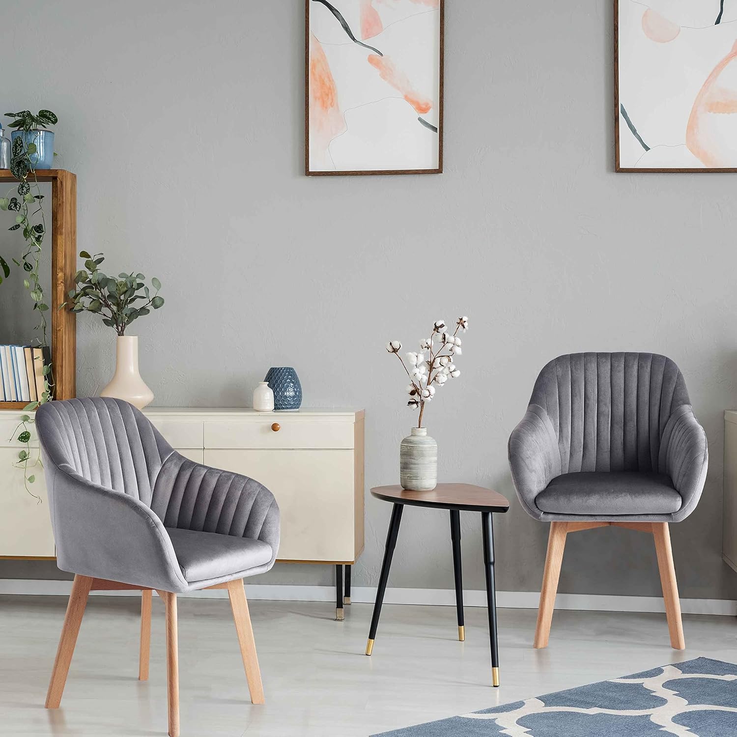 Juego de 2 sillas de terciopelo con acento moderno, con reposabrazos tapizados, para comedor, sala de estar, cocina, color gris