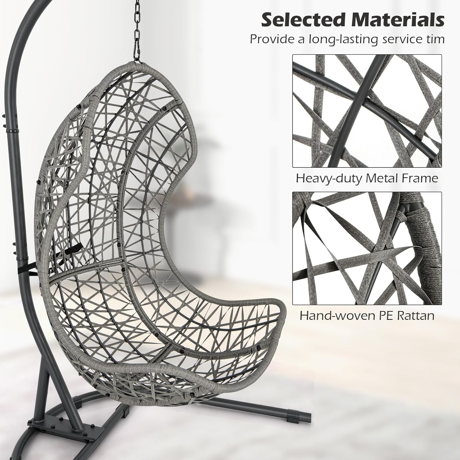 Giantex Silla de huevo para exteriores e interiores, silla hamaca con soporte, almohada, cojín, accesorios para colgar, cesta colgante de ratán de