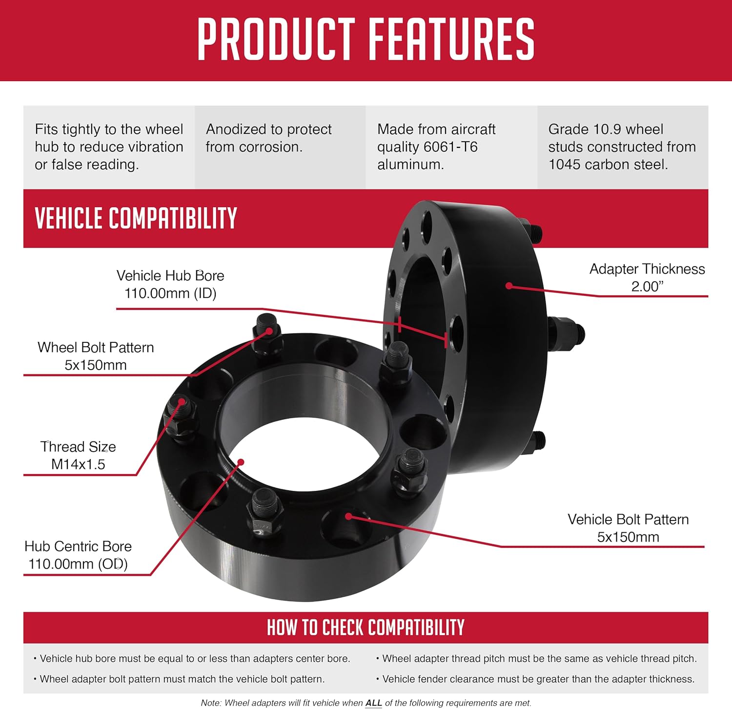 Wheel Accessories Parts 4 espaciadores de rueda centrados en buje 5 en 5.906 in 0.197×5.906 in 2.00 pulgadas de grosor 0.551 in 1.50 0.551×0.059 in
