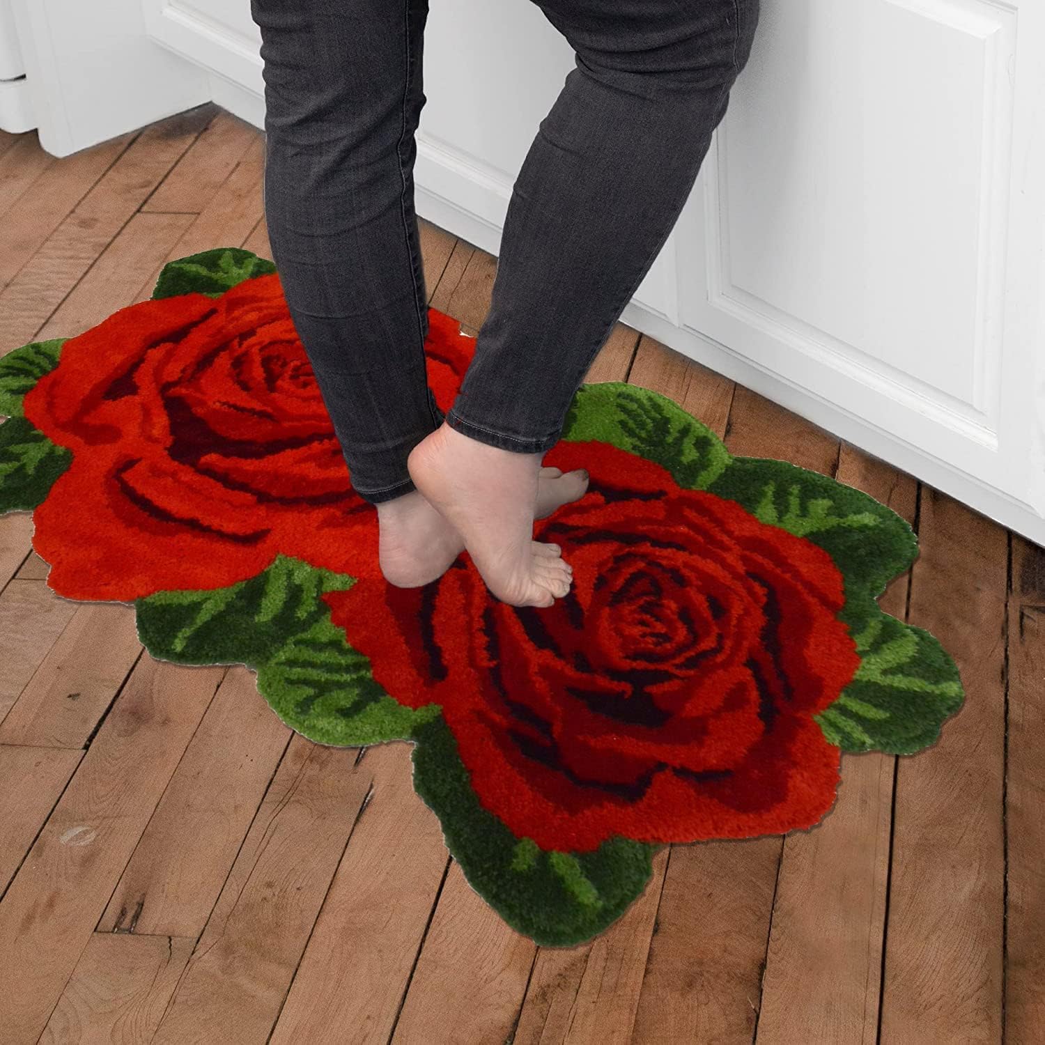 USTIDE Alfombra de baño rosa de 2 x 3, alfombra de baño roja con forma de flor, alfombra de felpa absorbente de agua para cocina, tocador, bañera,