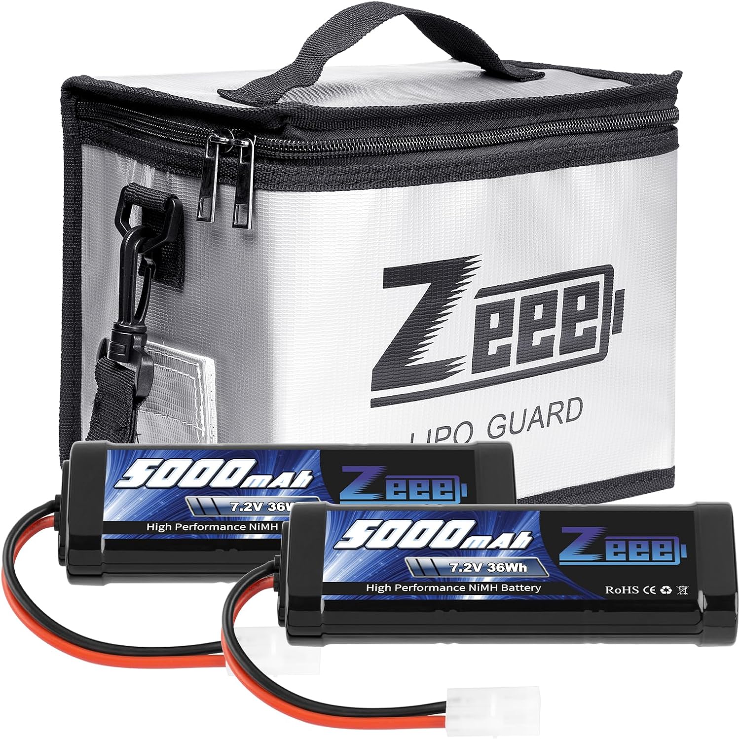 Zeee 7.2V 5000mAh RC NiMH Batería con Tamiya Plug 2 Pack Baterías con 1 unids Lipo Safe Bag Bolsa ignífuga a prueba de explosiones para carga de