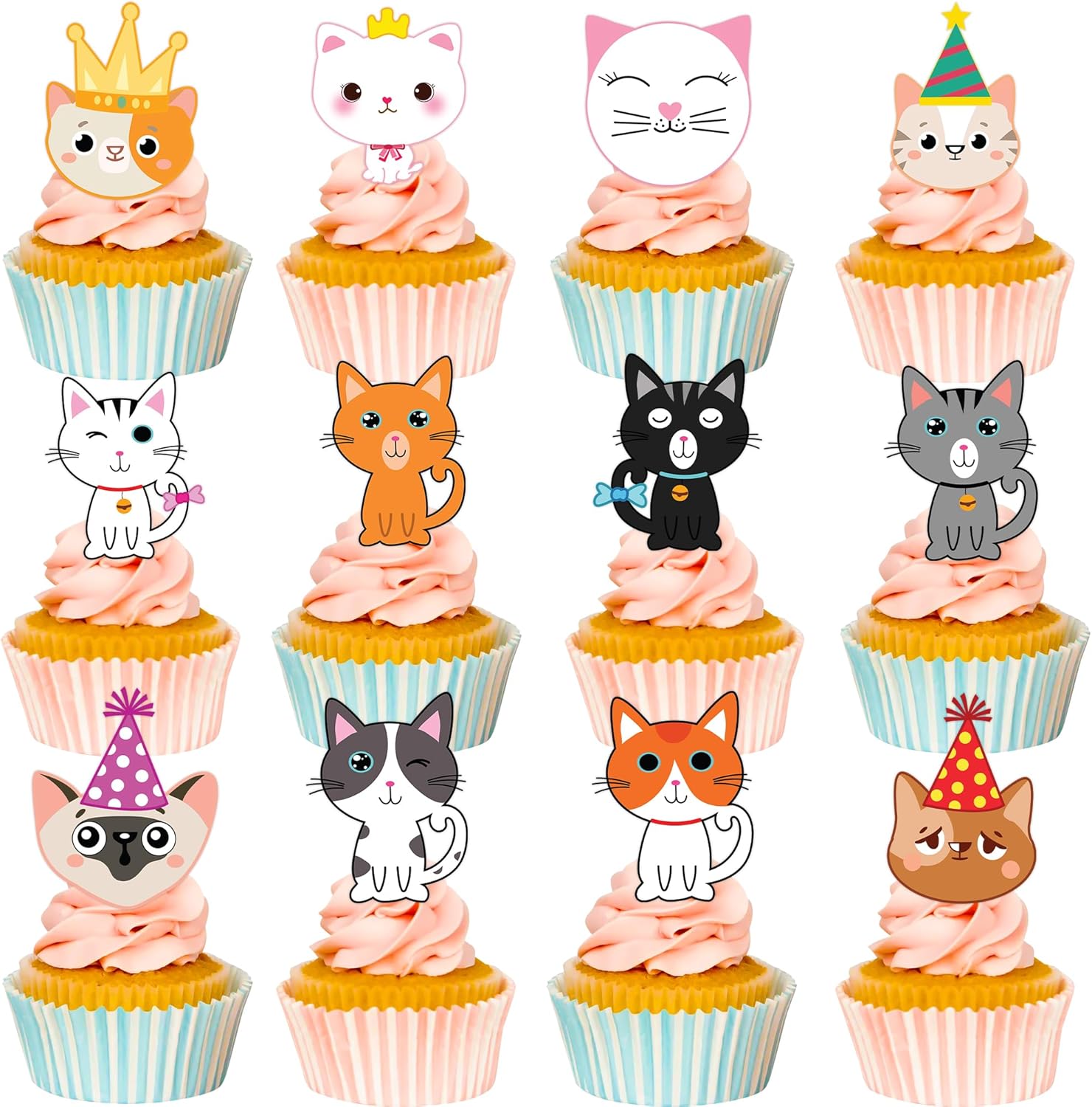 25 piezas de decoración de pastel de cumpleaños con temática de gatos y gatos, suministros de fiesta, regalos de decoración para niñas, niños,