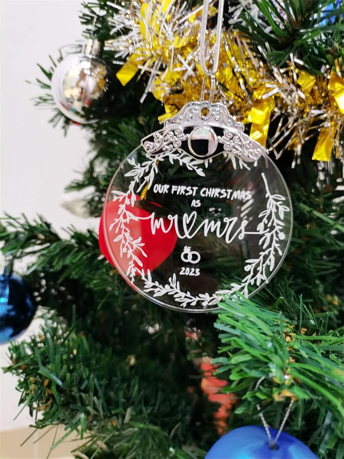 Adornos de Navidad, regalos de boda, regalos de despedida de soltera, adorno de boda 2023, regalos de compromiso para parejas recién comprometidas,