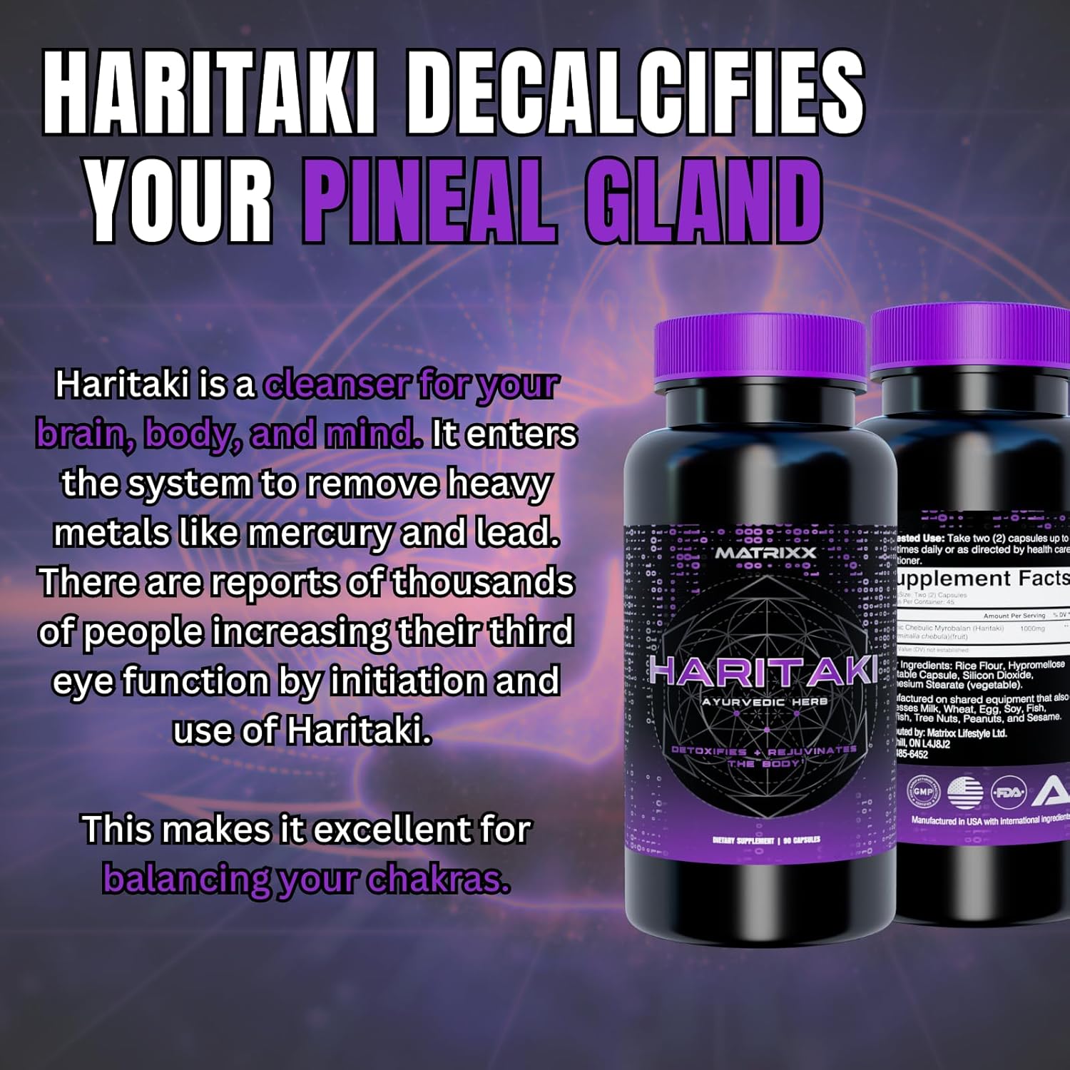 Matrixx Cápsulas Haritaki orgánicas  1000 mg Terminalia Chebula Powder  Apoya la desintoxicación y rejuvenecimiento, limpieza interna,