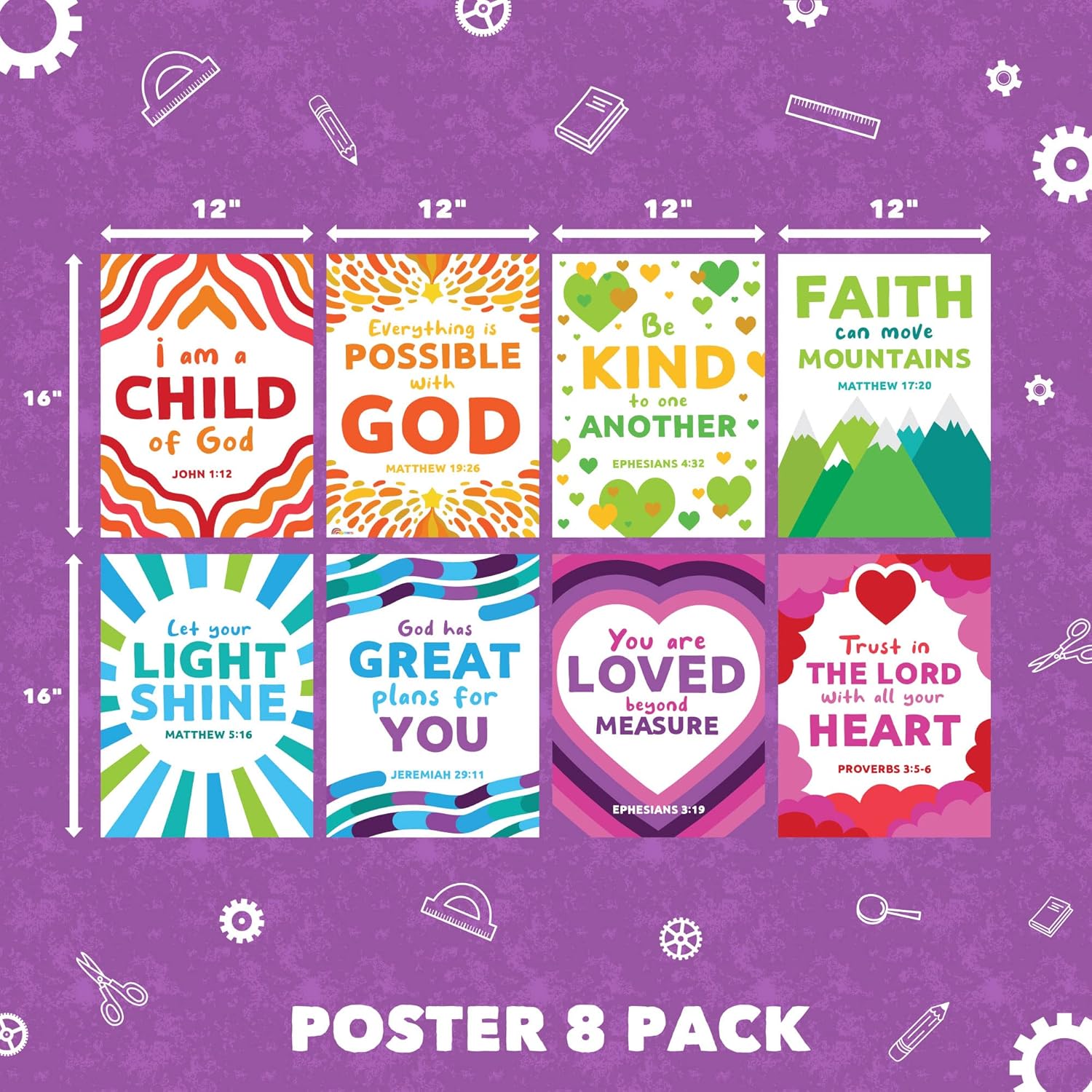 Sproutbrite Citas bíblicas de ministerio infantil para lecciones de escuela dominical, póster educativo para aula, decoración de aula, cuadro de