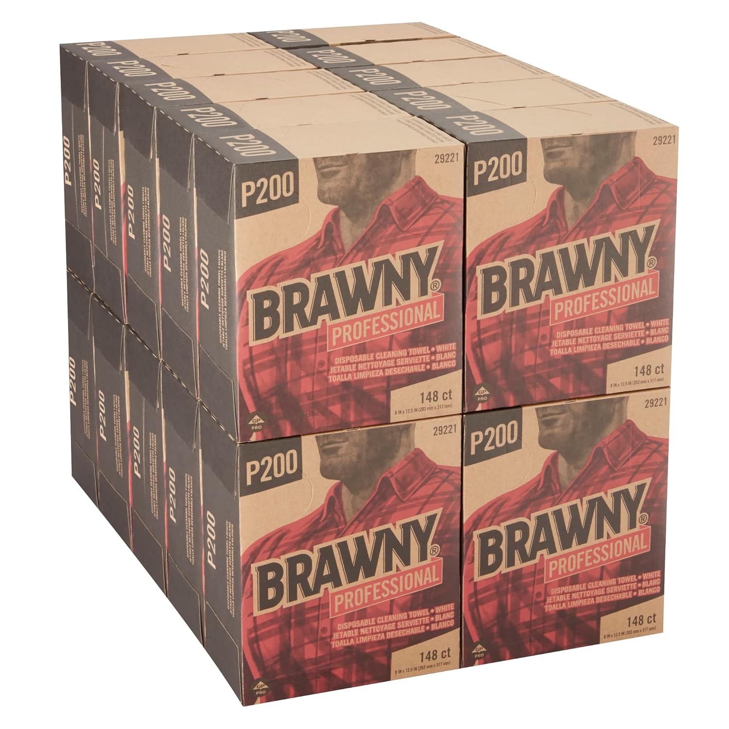 Brawny Professional P200 – Toalla de limpieza desechable de GP PRO (Georgia-Pacific), 29221, 14 pliegue, blanco, 2960 unidades (148 toallas por