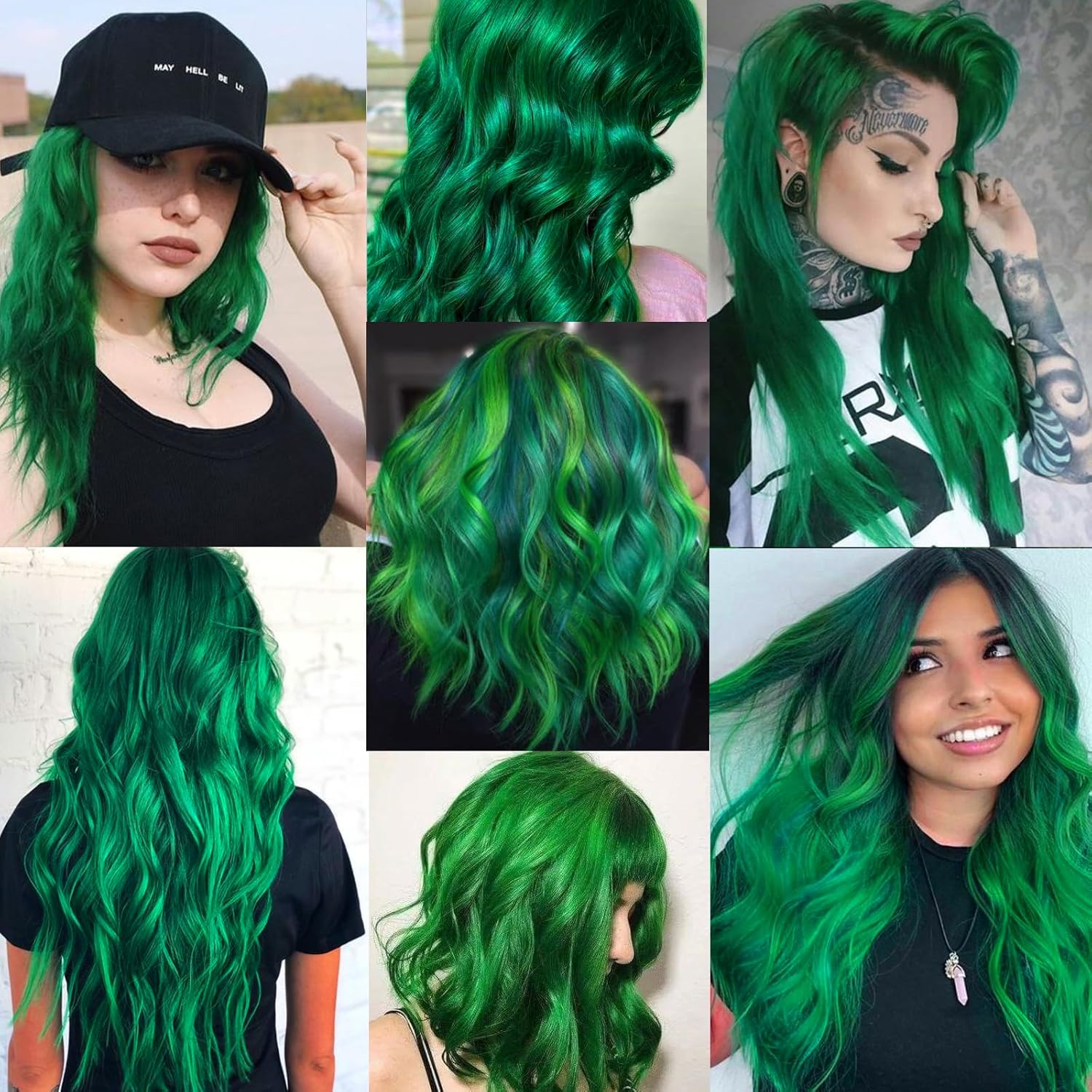 12 extensiones de cabello verde con clip, extensiones rizadas y onduladas de color para niños y niñas, extensiones sintéticas con reflejos para