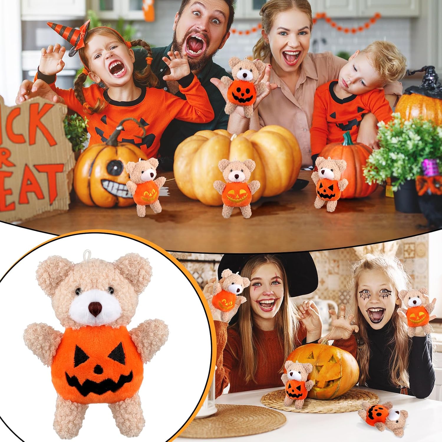 32 piezas de oso de peluche de Halloween con disfraz de calabaza de 4.7 pulgadas, mini oso de peluche con cuerda para colgar, muñeca de oso suave,