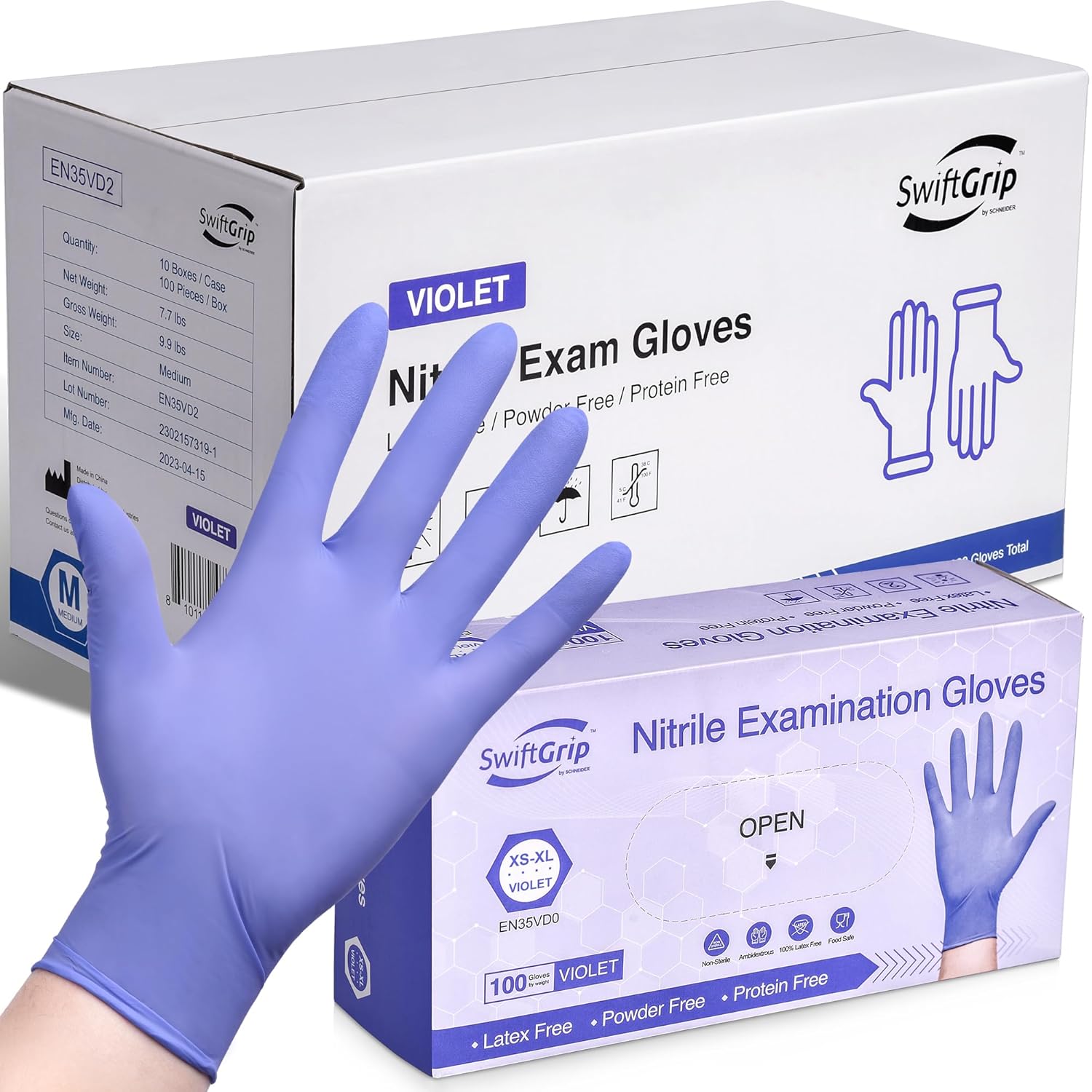 SwiftGrip Guantes desechables de nitrilo para examen, 3 mil, talla M, caja de 1000, guantes de nitrilo violeta desechables sin látex para médicos,