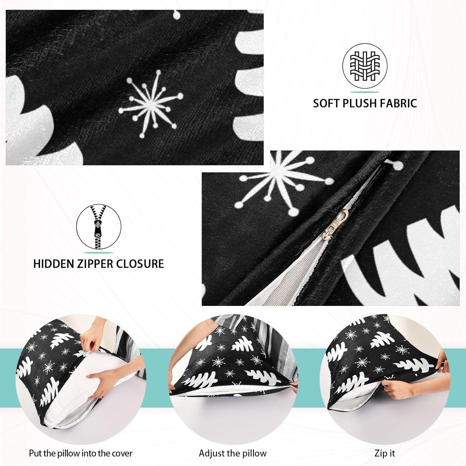 Emelivor Fundas de almohada de terciopelo para árboles de Navidad, fundas de almohada suaves, fundas de almohada cómodas, almohadas decorativas para