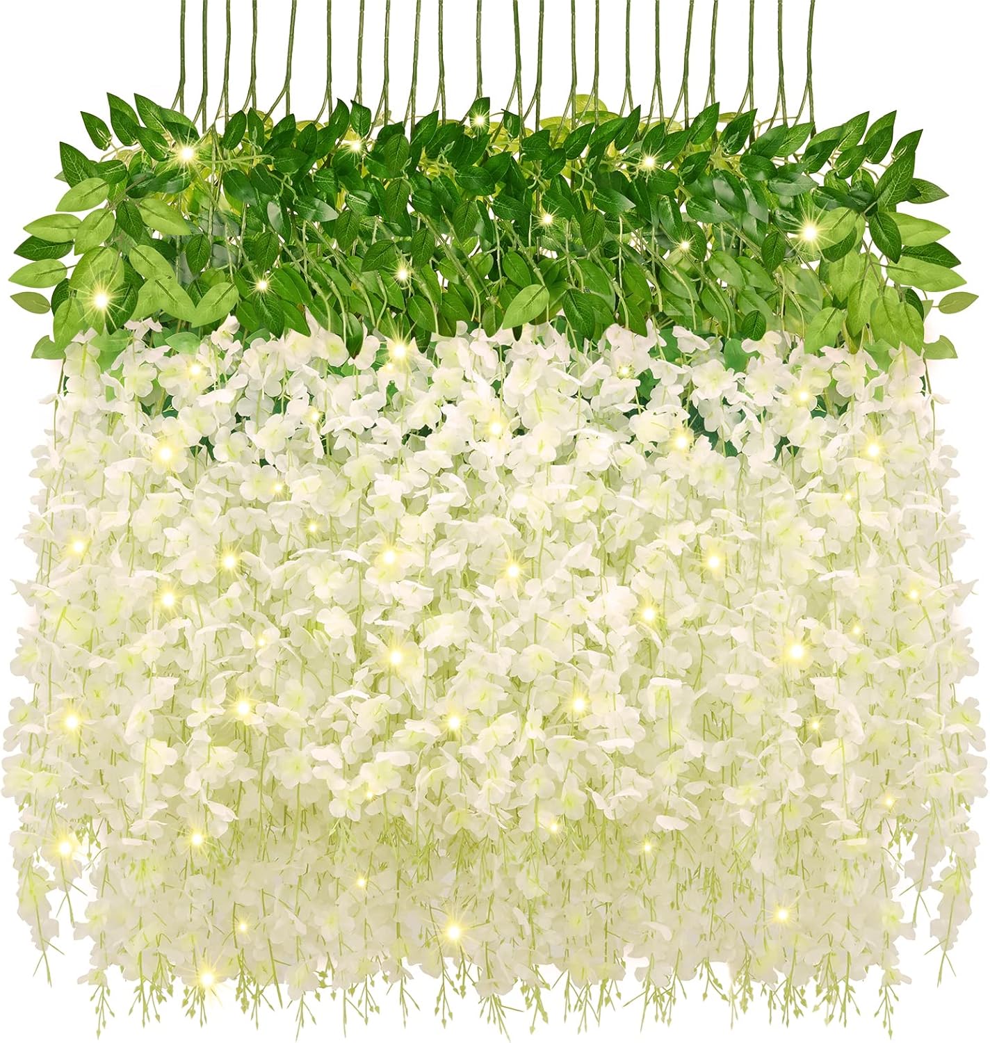 Waipfaru Paquete de 12 flores colgantes de glicina, flores artificiales de glicina blanca de 3.6 pies, guirnalda de glicinias, enredaderas colgantes