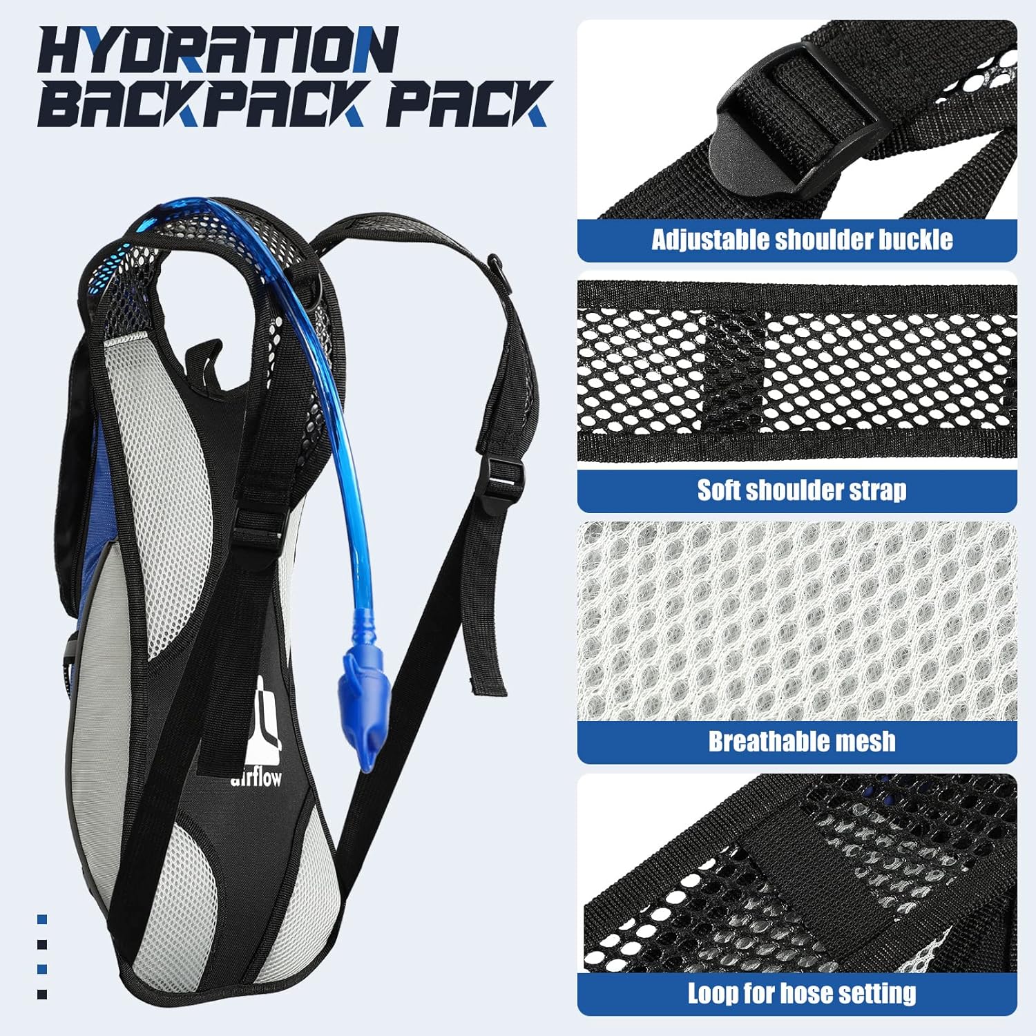 Paquete de 4 mochilas de hidratación con bolsa de agua de 2 L, paquete de hidratación con vejiga de hidratación, senderismo, correr, ciclismo,