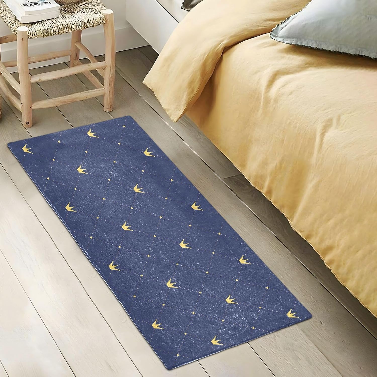 Alfombras de baño absorbentes con corona de oro azul marino, cómoda y antideslizante, alfombra de baño de felpa duradera, 39 x 20 pulgadas