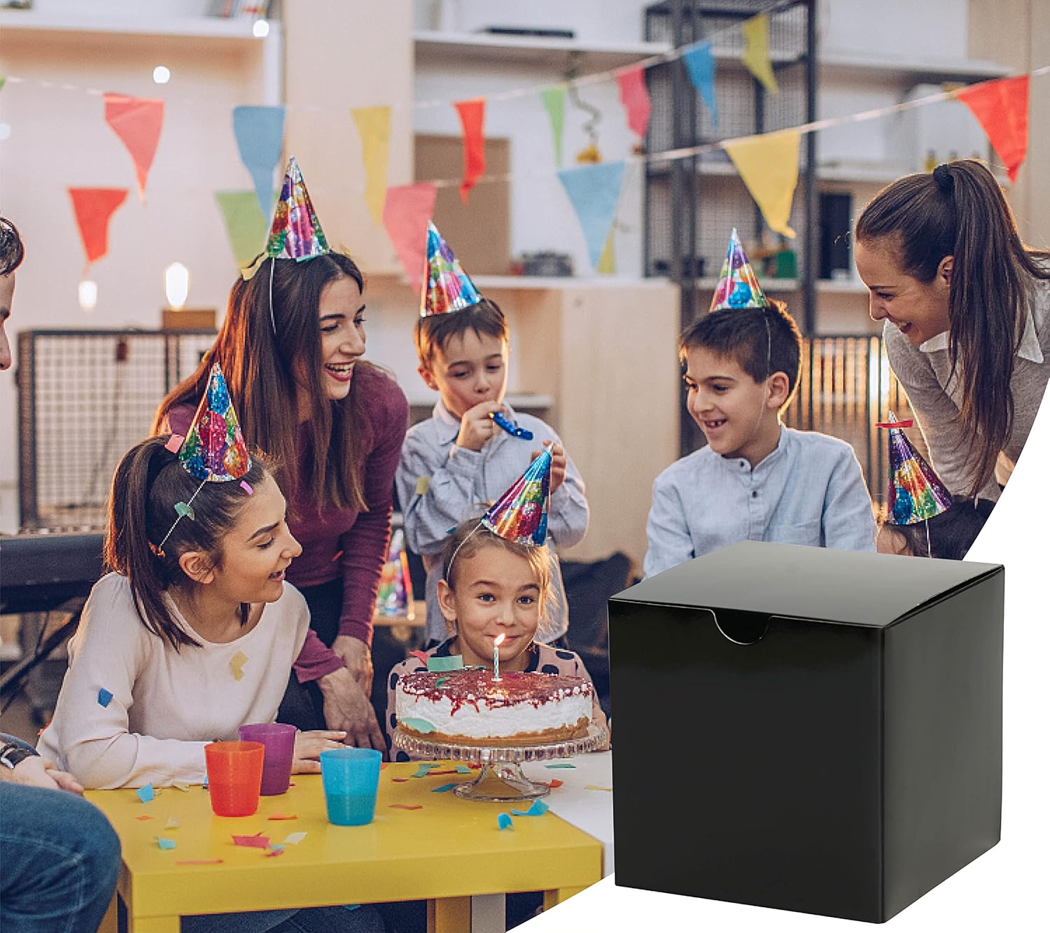 Paquete de 30 cajas de regalo negras de 4 x 4 x 4 pulgadas, cajas negras brillantes, cajas de regalo pequeñas para fiesta de cumpleaños, propuesta