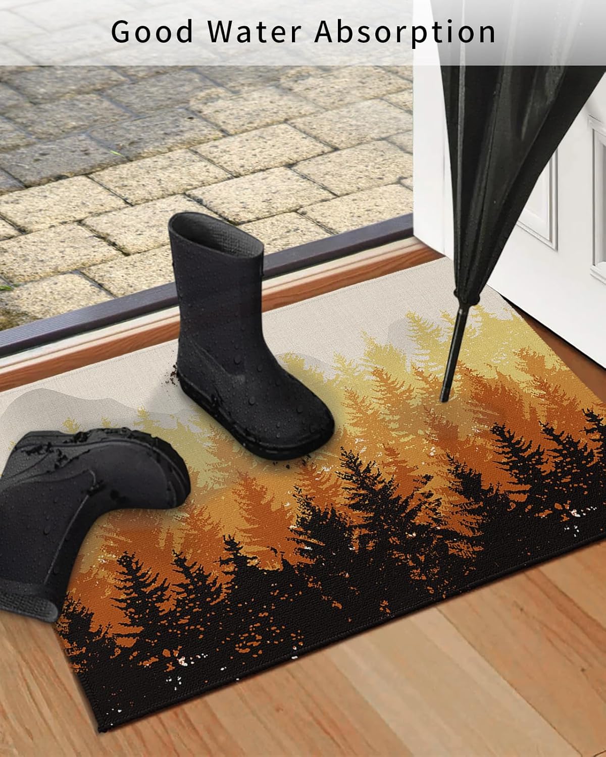Tapete para puerta delantera, antideslizante, absorbente, para puerta de entrada, para interiores y exteriores, alfombras pequeñas, diseño de bosque