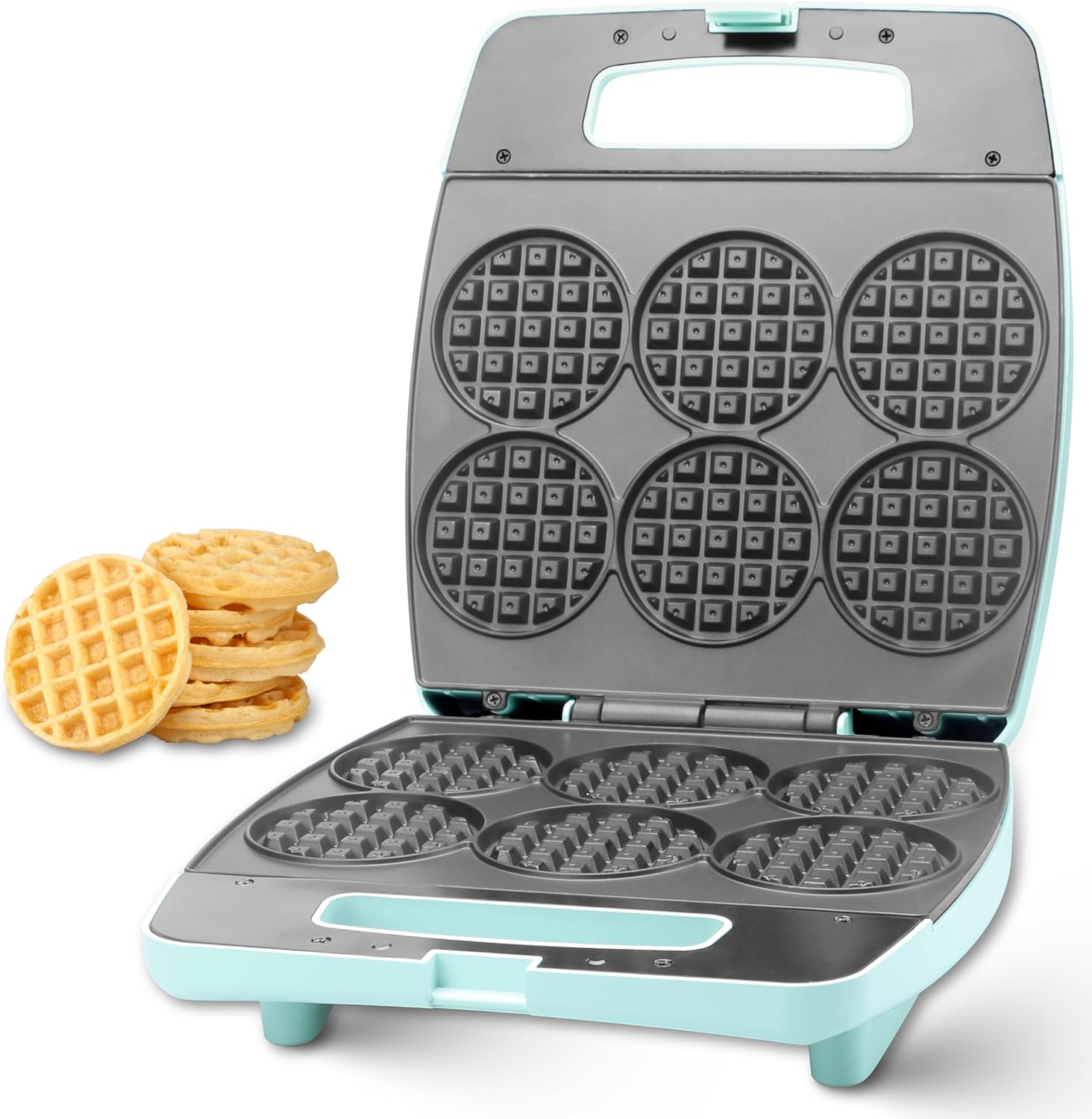 Baker’s Friend Mini máquina para hacer gofres múltiples, hornea gofres pequeños de 6 x 3 pulgadas, perfecta para uso familiar e individual,