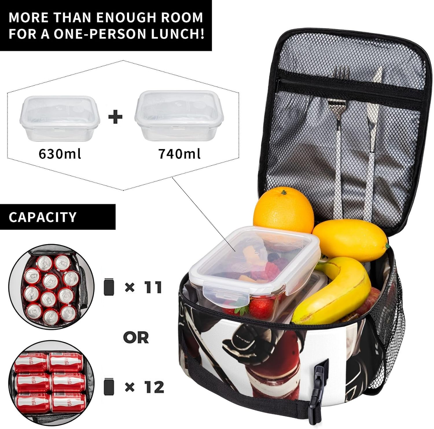 RLDOBOFE Lonchera para mujer, bolsa de almuerzo aislada, con patrón de hockey sobre hielo, lonchera para el trabajo, picnic, bolsa de almuerzo