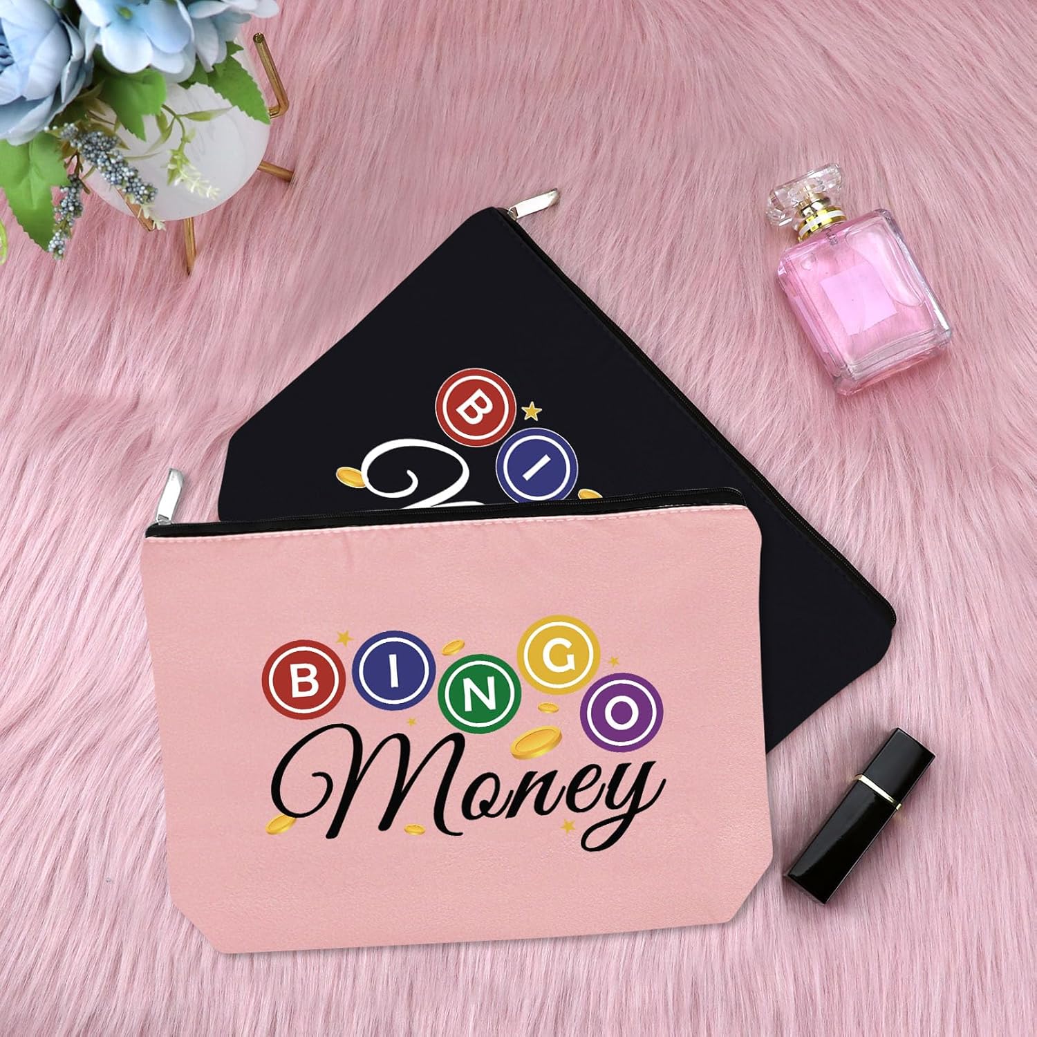 Sfodiary Bolsa de maquillaje para amantes del bingo, regalos de bingo para mujeres, amantes del casino, regalo para mujeres, bolsa de cosméticos,