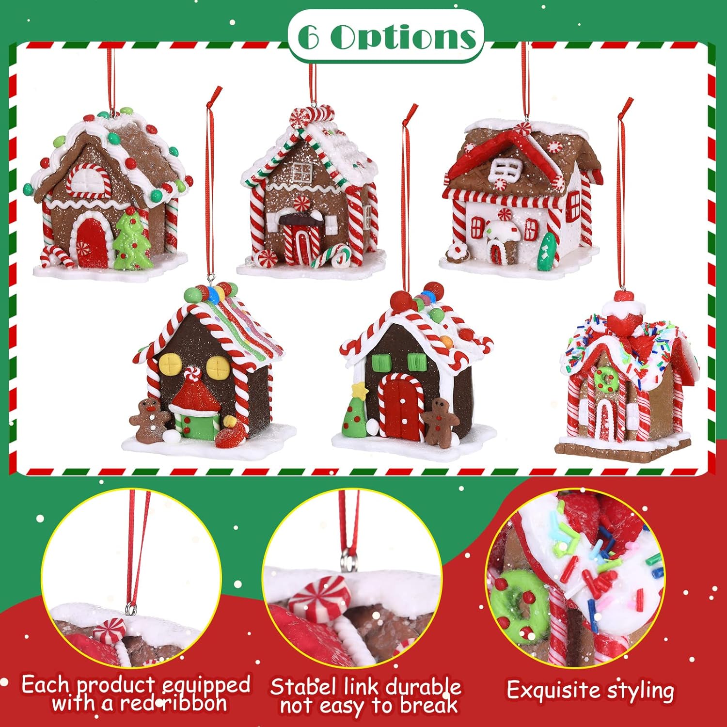 Adornos de casa de jengibre para árbol de Navidad, juego de adornos navideños de pan de jengibre con cuerda, decoración de casa de jengibre, adornos