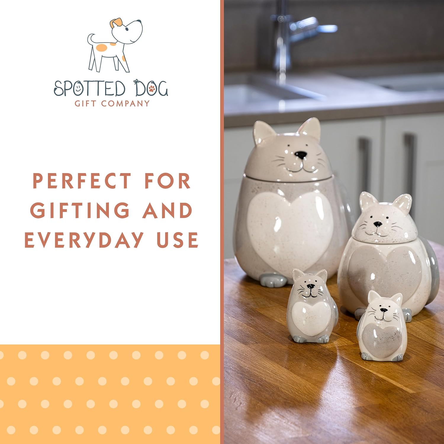 SPOTTED DOG GIFT COMPANY Tarro de galletas para gatos con tapa, recipiente de cocina de cerámica para encimera, contenedor de almacenamiento de