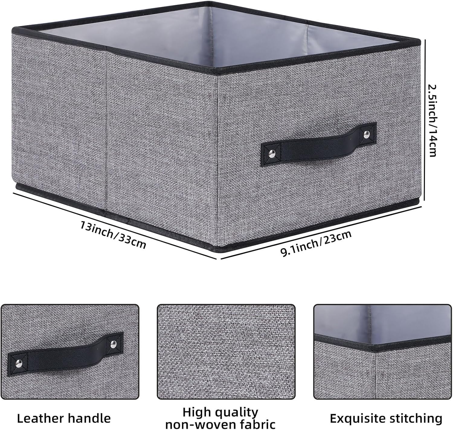 Contenedores de almacenamiento para ropa, 13 x 9.1 x 5.5 pulgadas, con asas, canastas de almacenamiento plegables, cajas de almacenamiento de tela