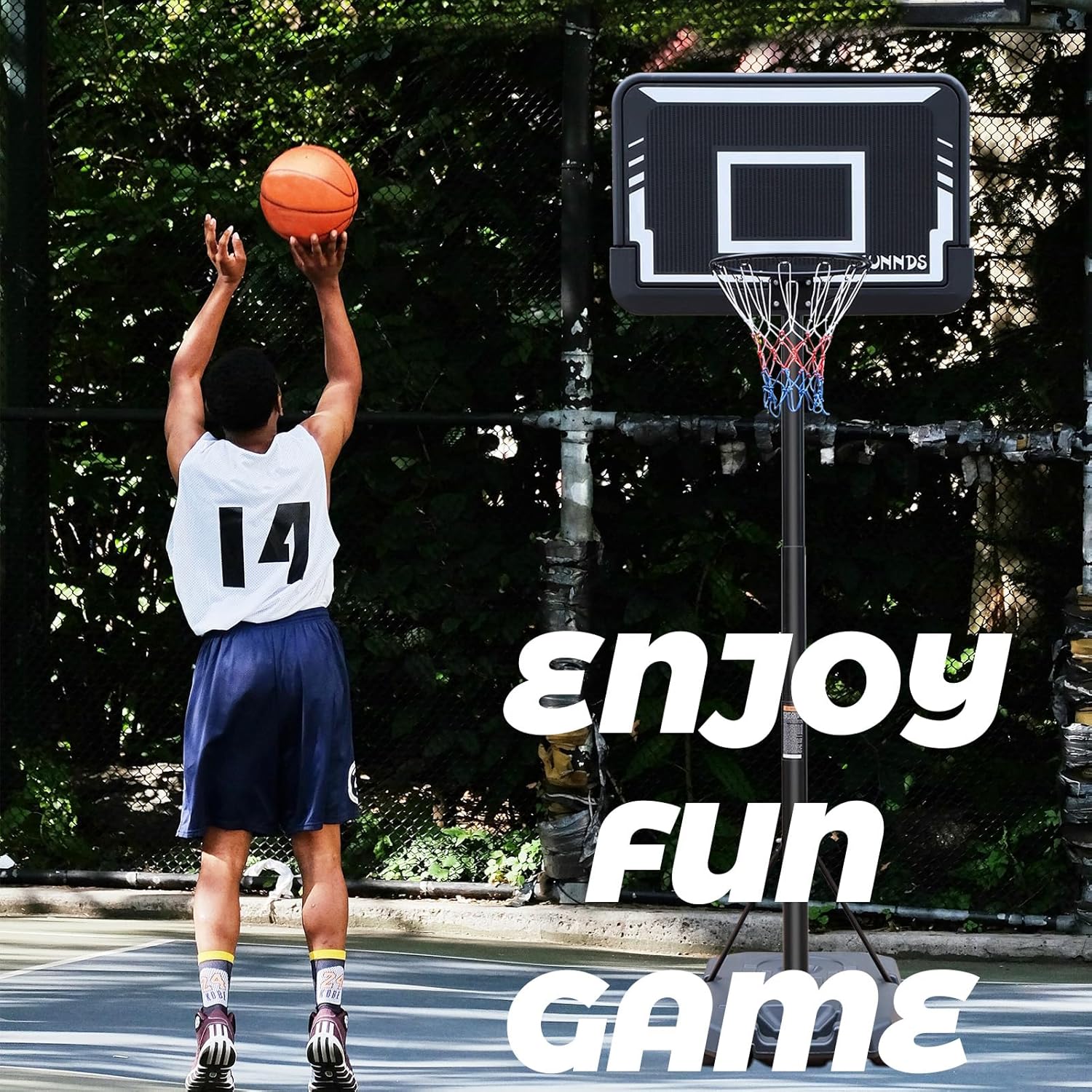 IUNNDS Sistema de portería de aro portátil de baloncesto de 6.5 a 10 pies ajustable de 44 pulgadas para niñosadultos, interior y exterior