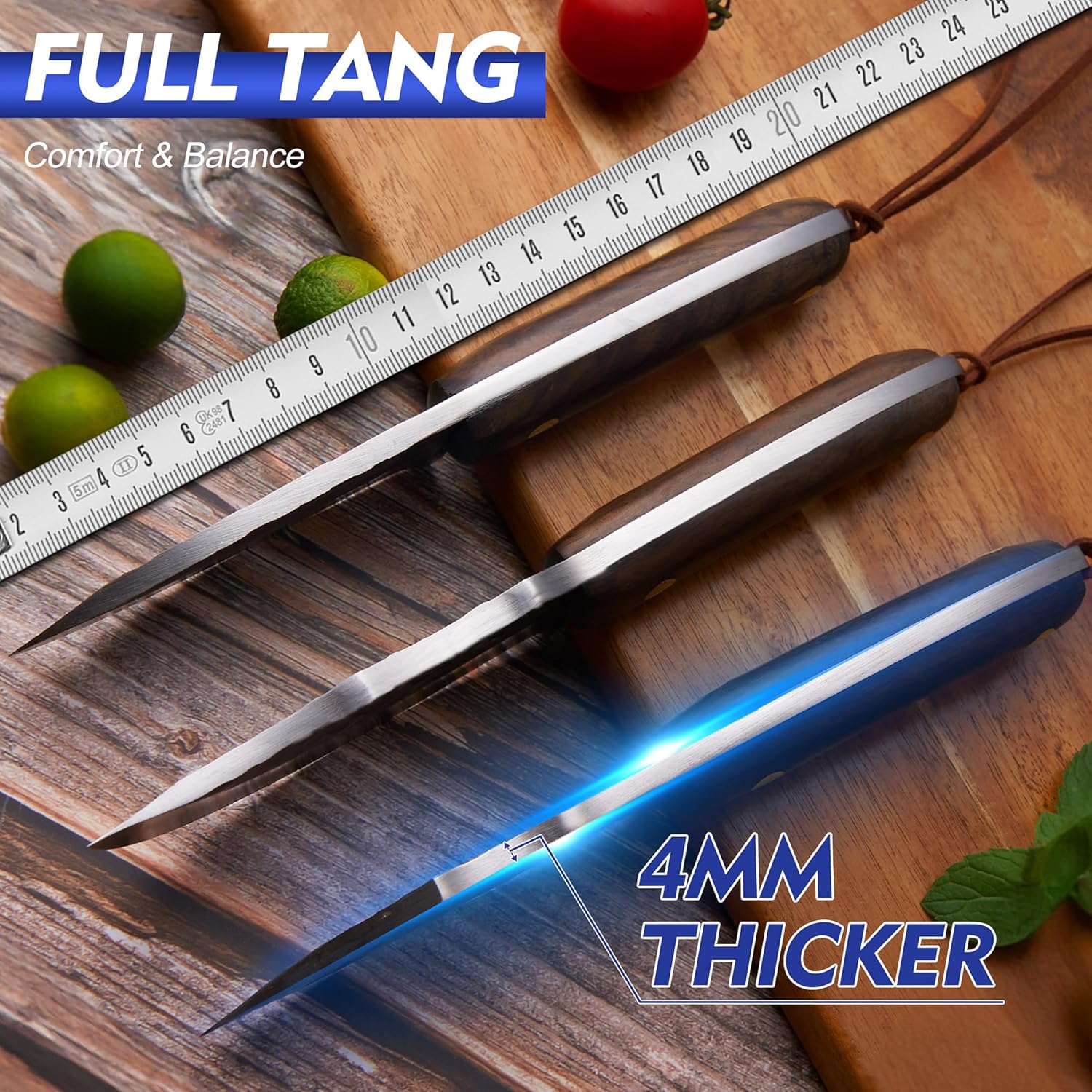 Topfeel Juego de 3 cuchillos vikingos con funda forjado a mano, cuchillo de carnicero para carne, cuchillo de cocina japonés para el hogar, al aire