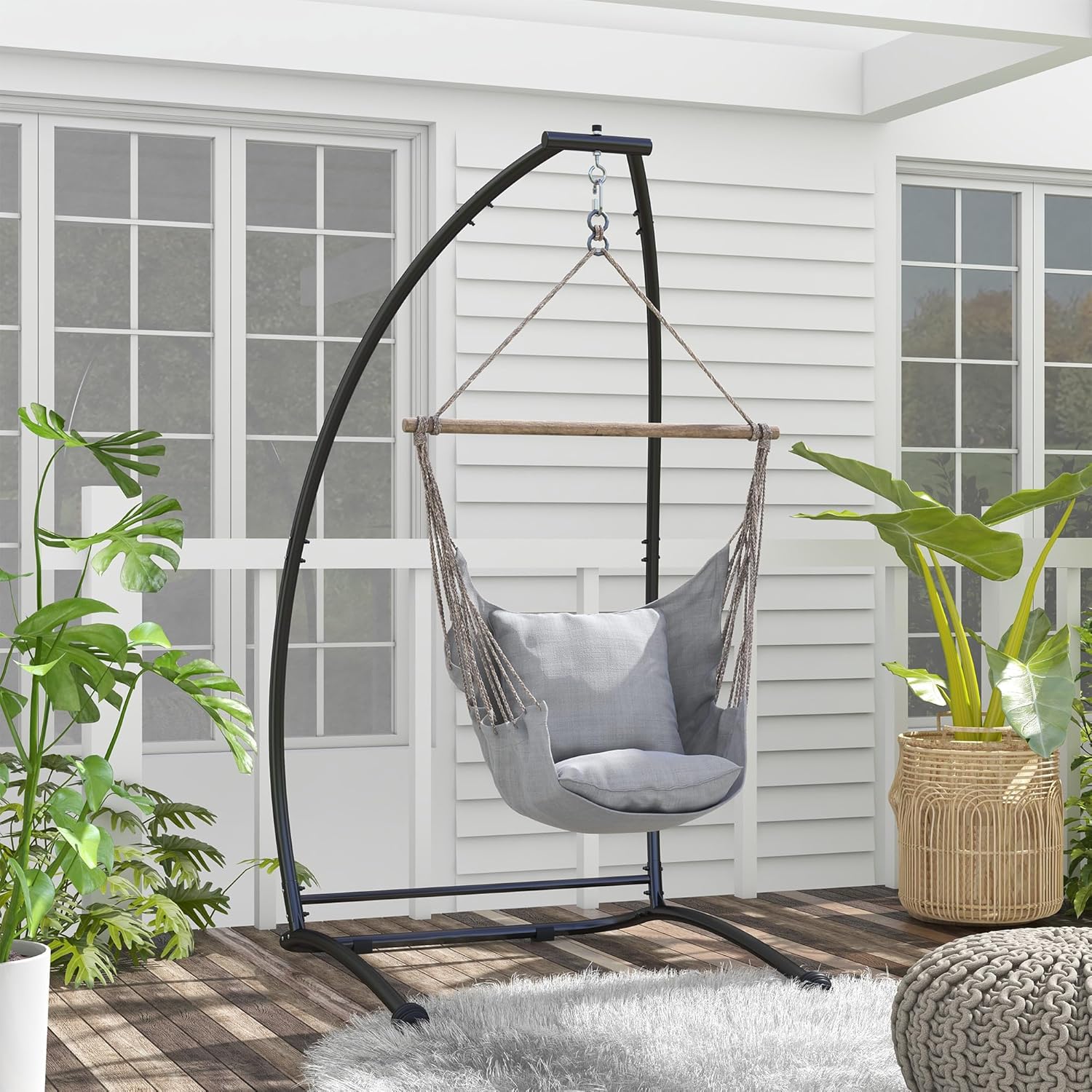 Outsunny Soporte para silla de hamaca, en forma de C, soporte de hamaca resistente con marco de metal para colgar hamaca, porche, columpio, uso en