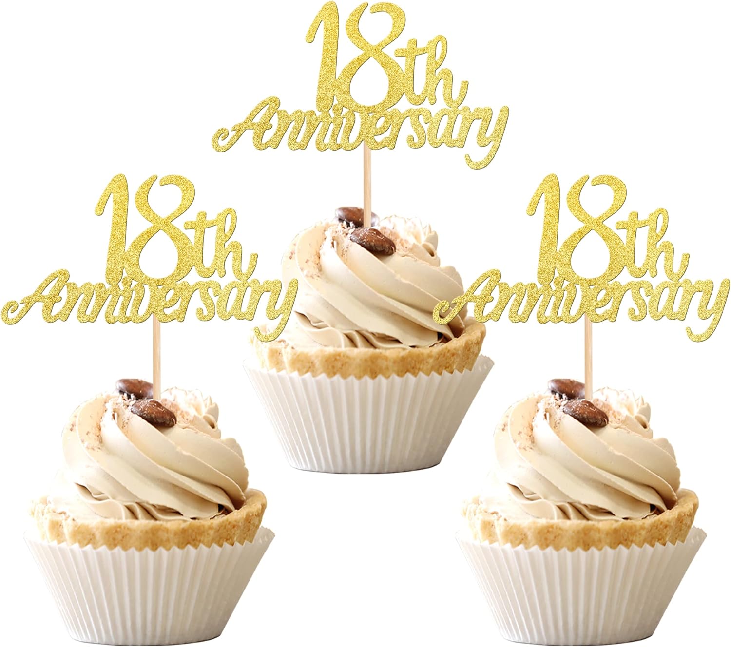 24 piezas de decoración de cupcakes con purpurina para 18 años, número 18, para 18 años, bodas, aniversarios, fiestas de cumpleaños, suministros de