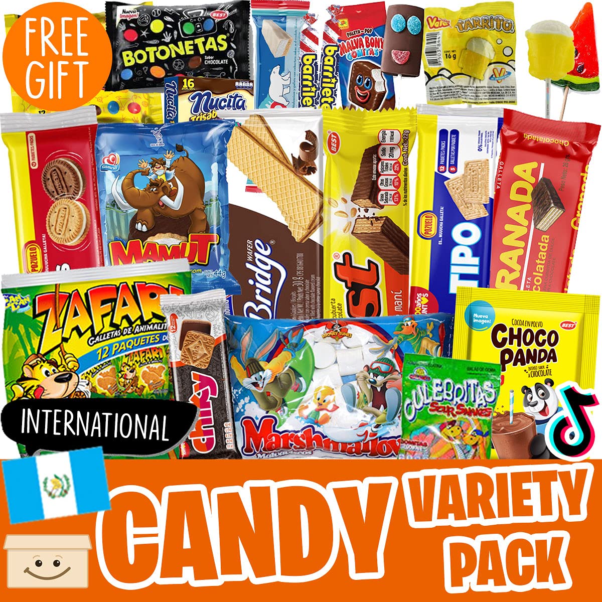 Paquete variado de dulces premium para adultos y niños + sorpresa gratis! – La mejor caja de dulces internacionales de Guatemala – Caramelos
