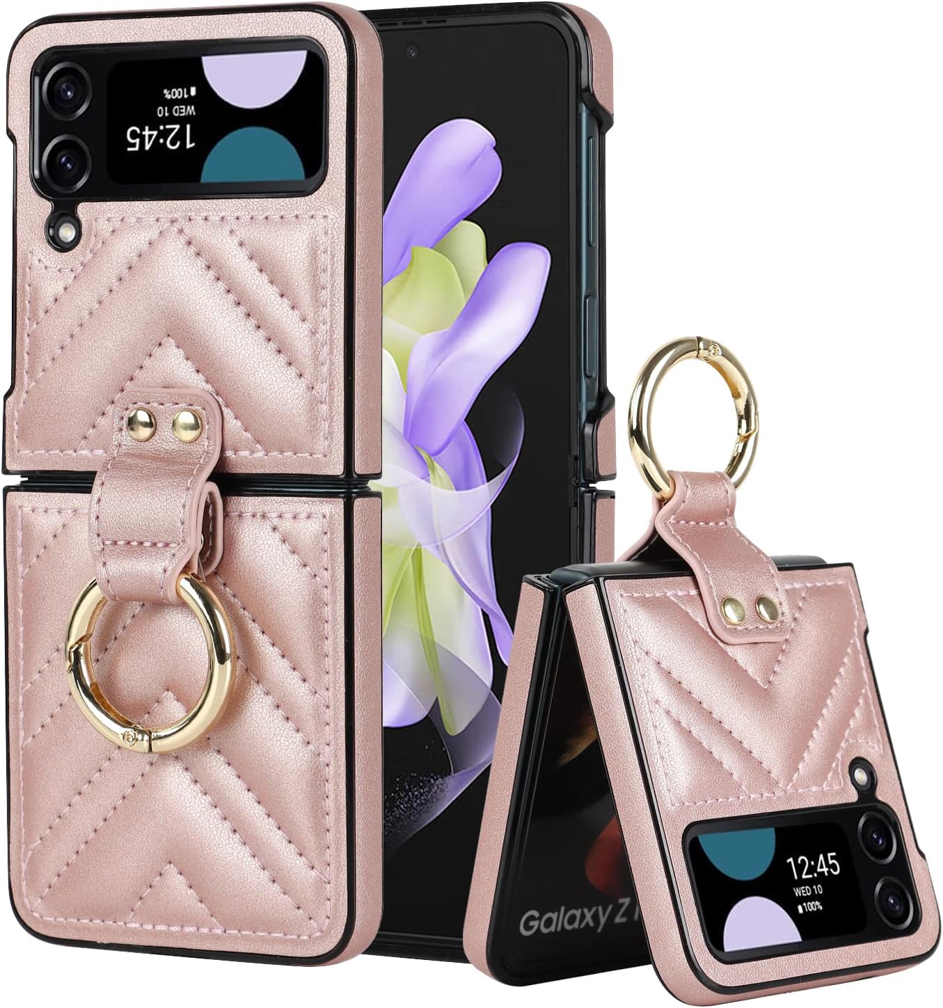 Asuwish Funda de teléfono para Samsung Galaxy Z Flip 4 5G 2022 con anillo, delgada, a prueba de golpes, resistente piel sintética, accesorios de