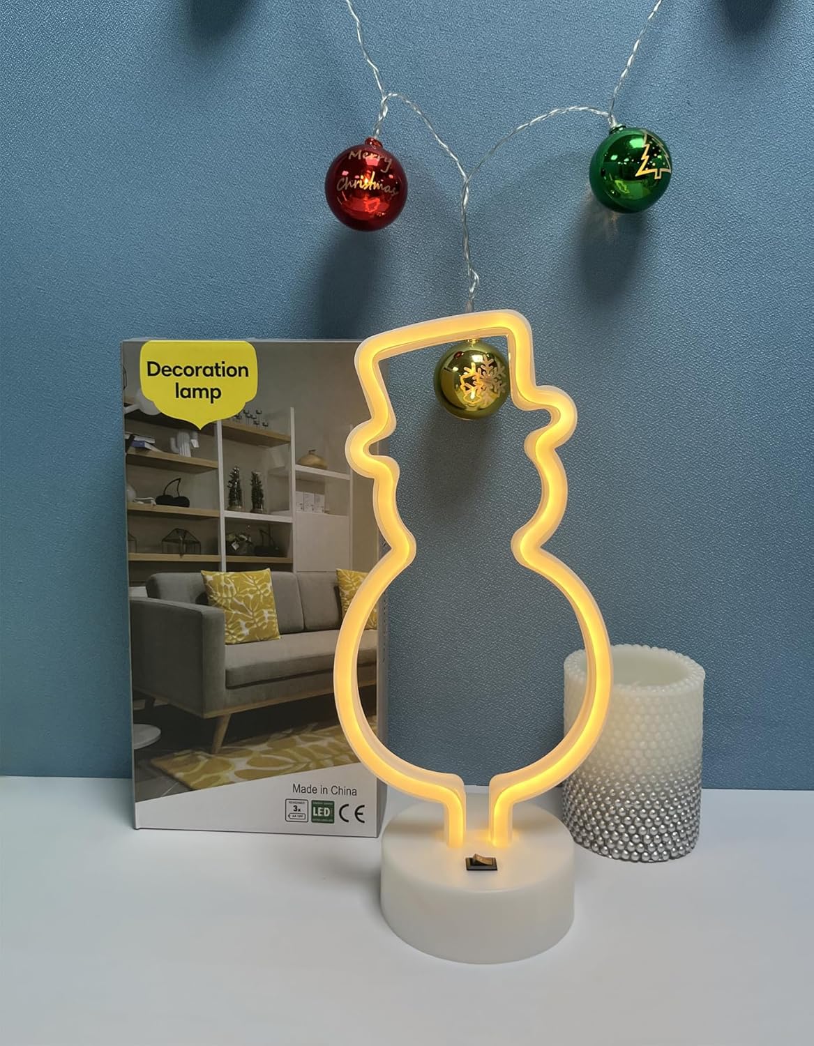 Letrero de luz de neón, letrero de neón LED de muñeco de nieve, alimentado por bateríaUSB, luz nocturna de neón acrílica para Navidad, decoración de
