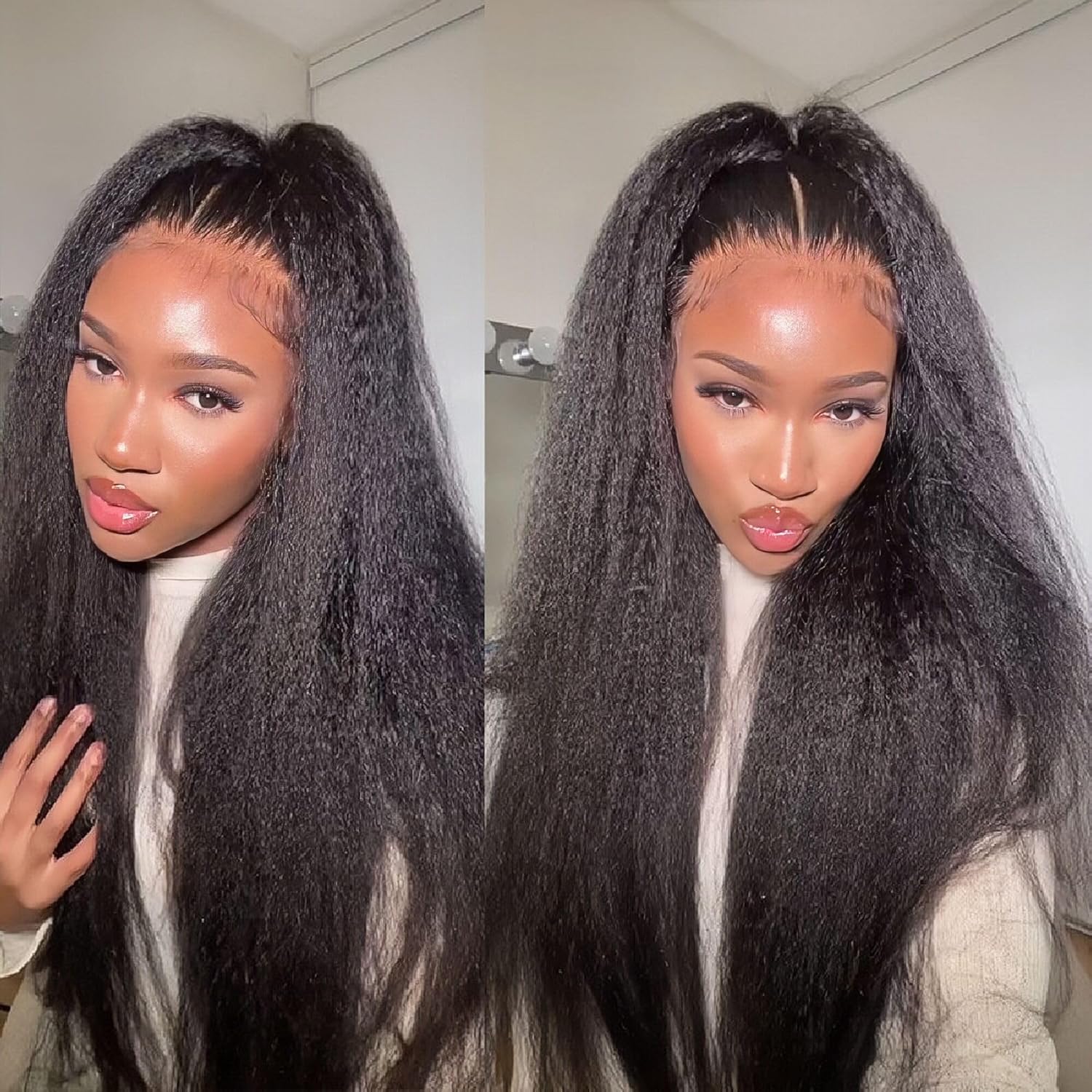BLY Pelucas de cabello humano lacio rizado de 13 x 6 pulgadas con encaje frontal para mujeres negras, nudos preblanqueados, peluca de cabello humano