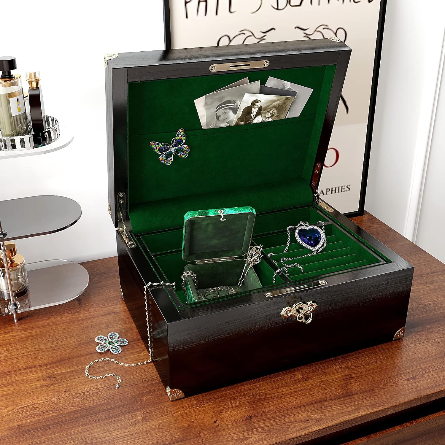 VEELIKE Papel de contacto autoadhesivo de terciopelo verde para forro de cajones de joyas, 15.7 x 118 pulgadas, papel tapiz de tela de terciopelo