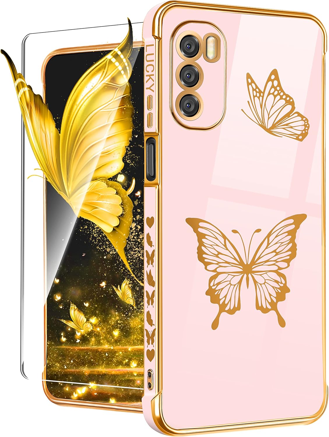 Coralogo Funda para Moto G Stylus 5G 2022 (no compatible con 4G), diseño de mariposas para mujeres y niñas, diseño de mariposas chapado en oro con