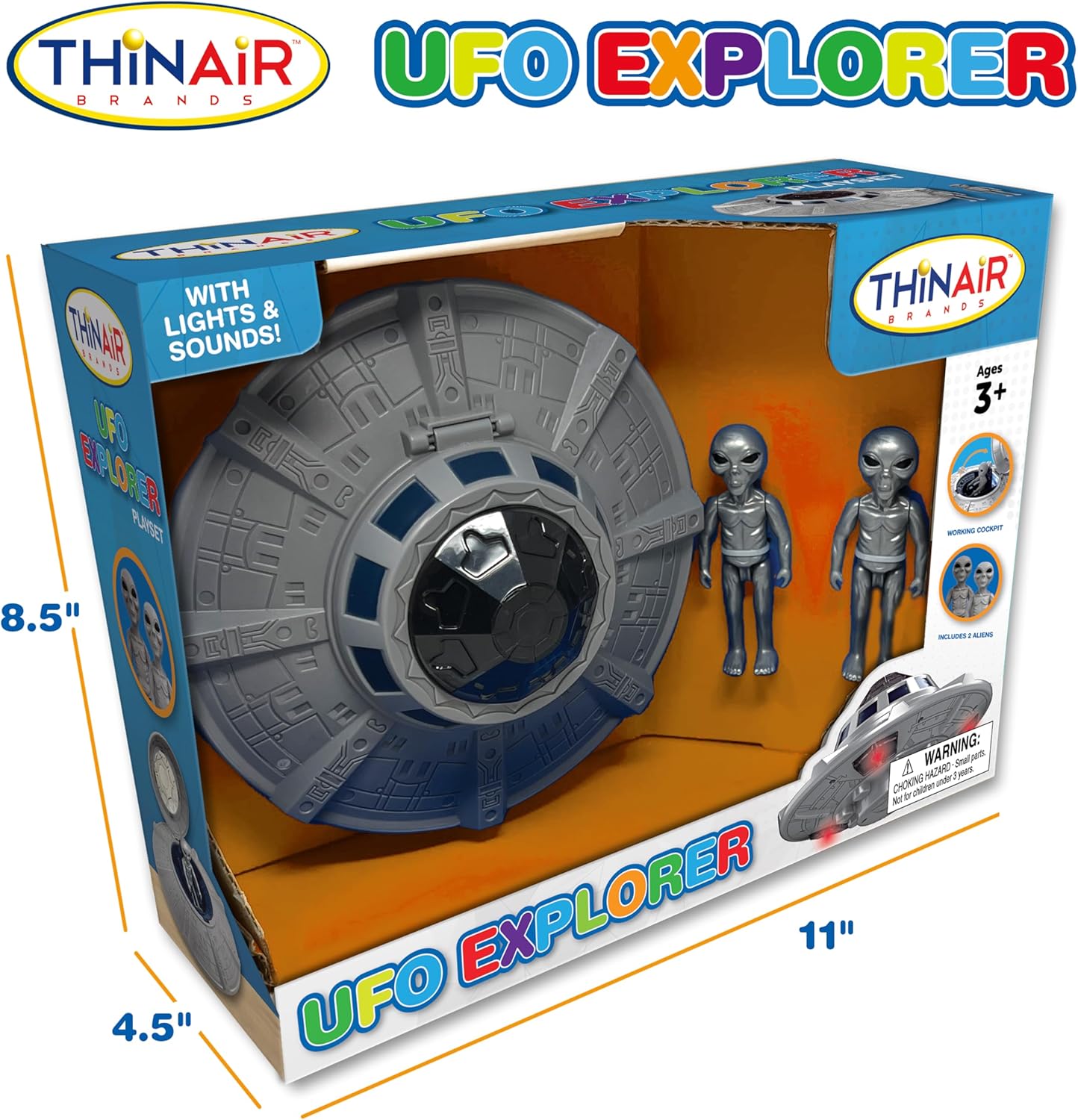 Nature Bound Juguete espacial de nave espacial OVNI, juego de nave espacial para niños con dos extraterrestres, luces y sonidos, aventura educativa