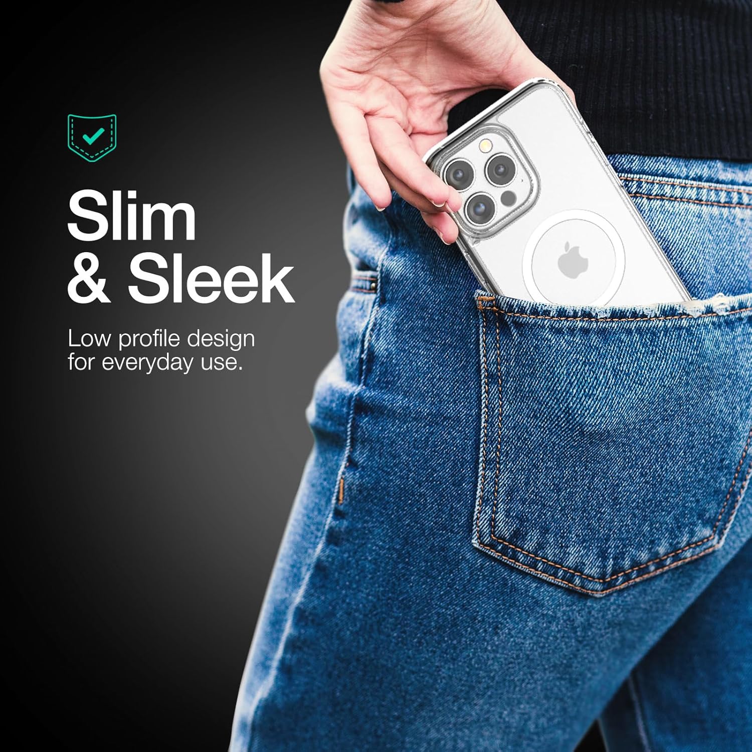 Encased Funda de privacidad, diseñada para iPhone 15 Pro (2023), funda transparente delgada con protector de pantalla antiespía, vidrio templado 9H