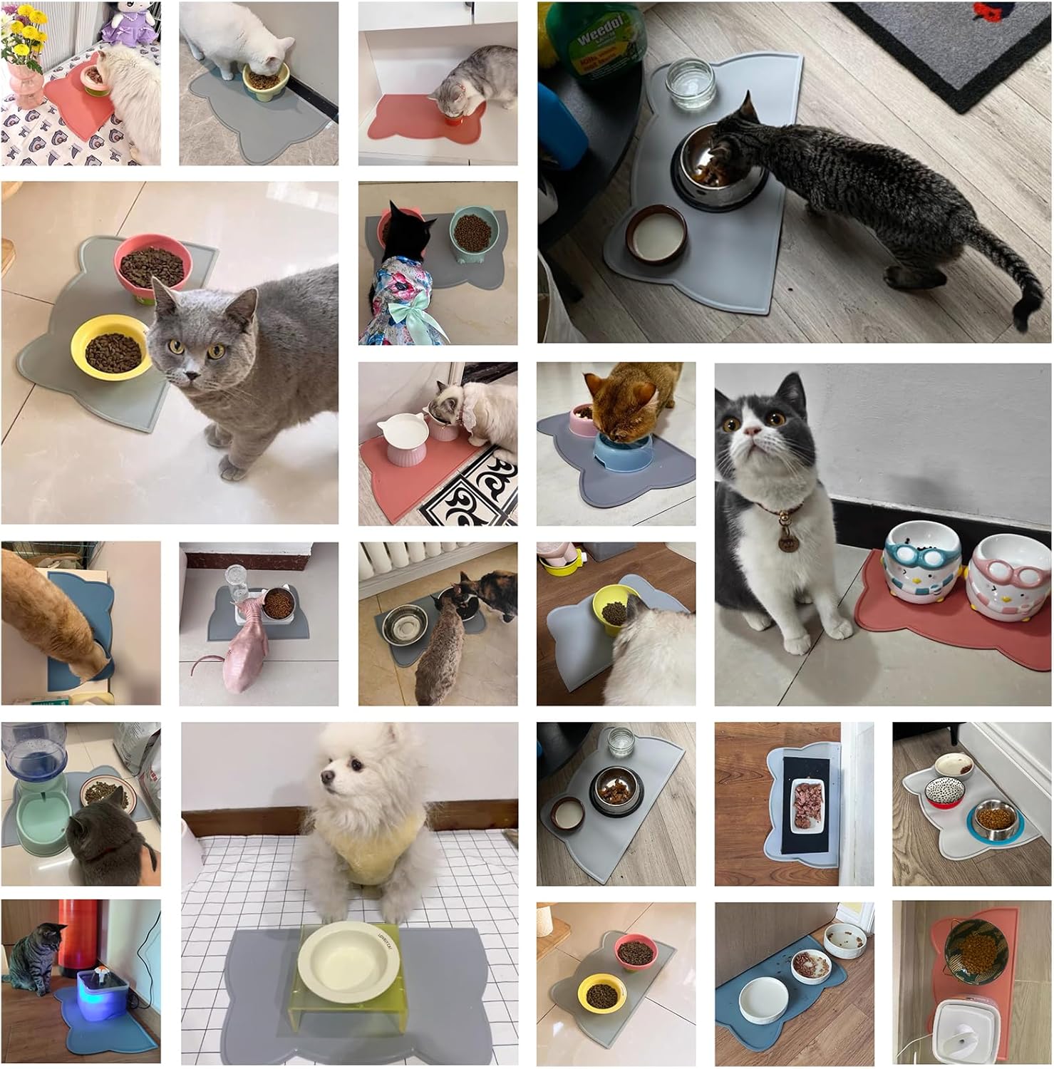 Tapete de silicona para comida para gatos, tapete de alimentación de mascotas para el suelo, antideslizante, impermeable, bandeja para agua para