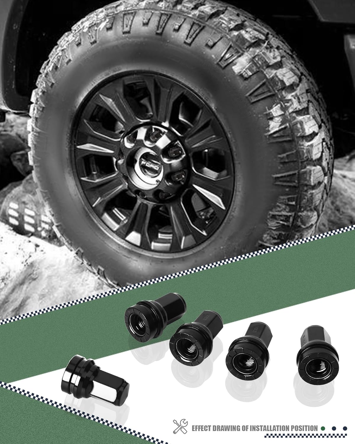 Tuercas de llanta negras de 14 x 1.5 pulgadas, 32 tuercas de rosca M14x1.5 OEM HCPZ-1012-B HCPZ-1012-A para Ford F250 F350 Super Duty 2017-2024,