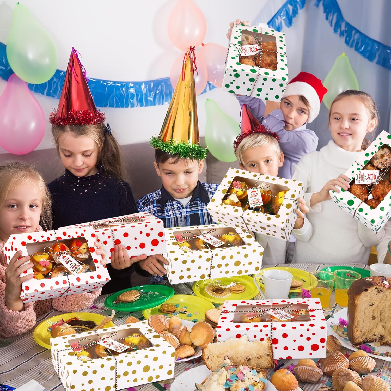 36 cajas de galletas de Navidad con ventana, cajas de panadería de Navidad de 10 x 6.7 x 3.2 pulgadas, recipientes de regalo de galletas con