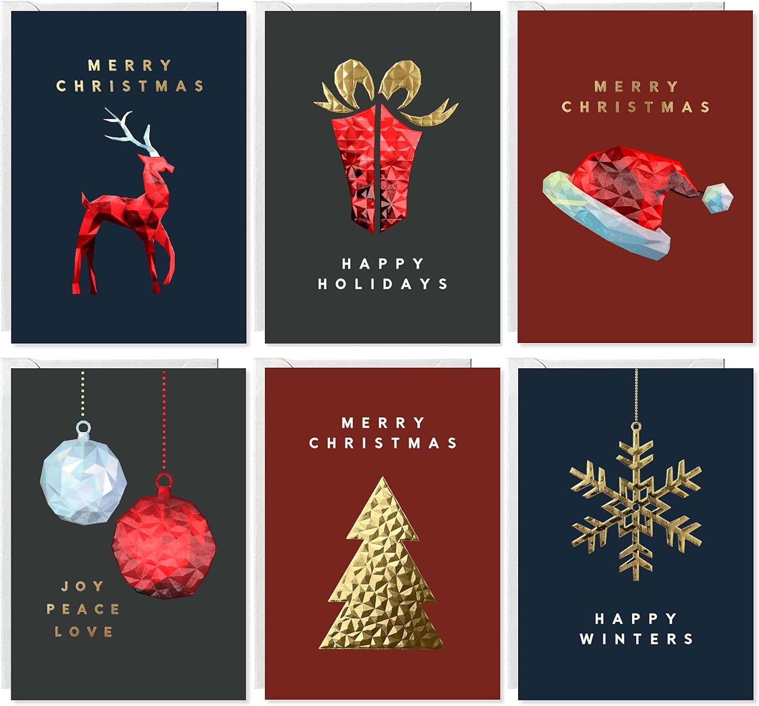 easykart labels Surtido de 18 tarjetas de felicitación navideñas con sobres, lámina dorada con diseño de efecto de relieve 3D, tamaño de 5.5 x 4