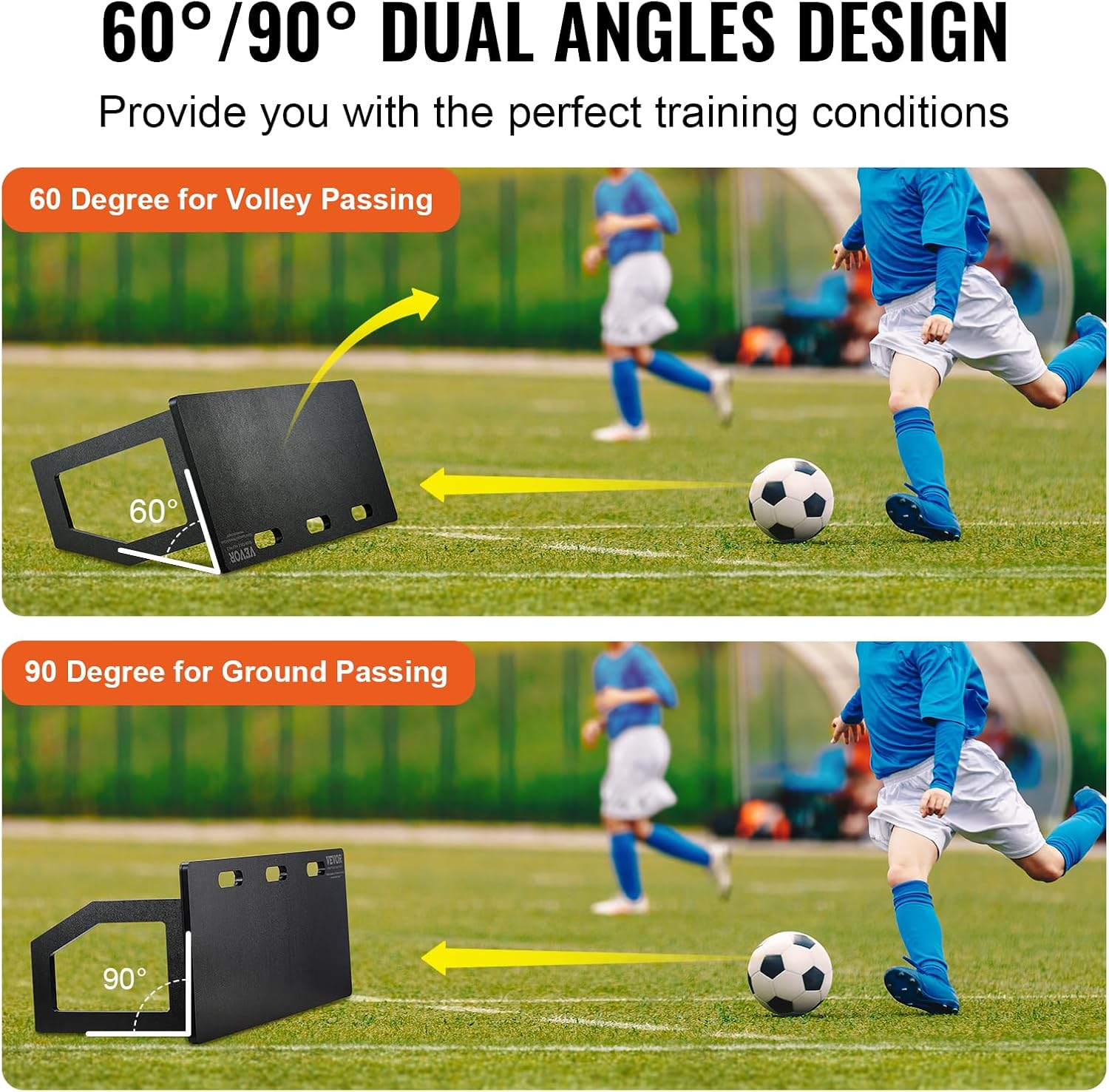 VEVOR40 X16 Portable Soccer Wall with 2 Angles Rebound, Foldable HDPE Kickback Rebound Board, Soccer Training Equipment for Kids and Adults, Passing