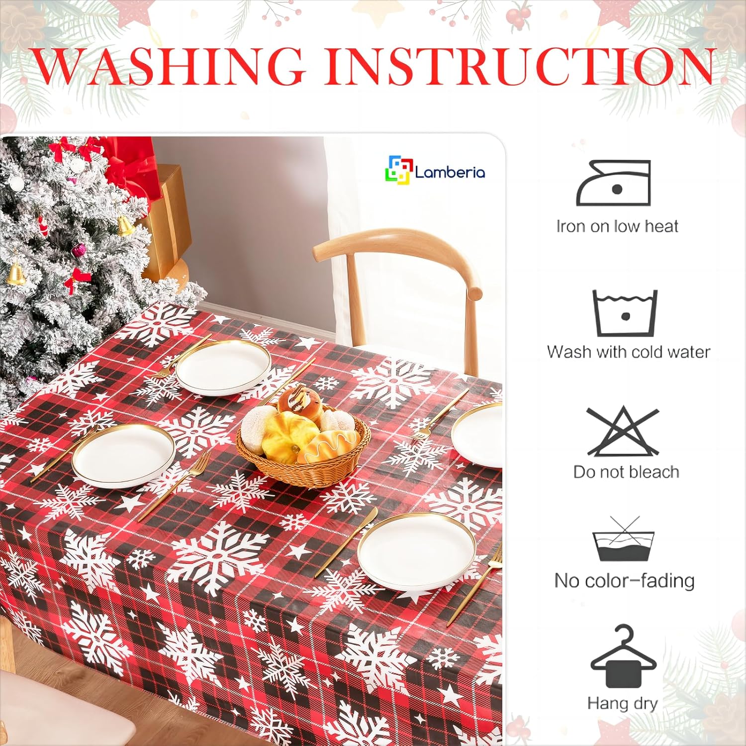 Mantel navideño de vinilo con reverso de franela, impermeable, a prueba de aceite, resistente a las manchas, copo de nieve, de plástico,