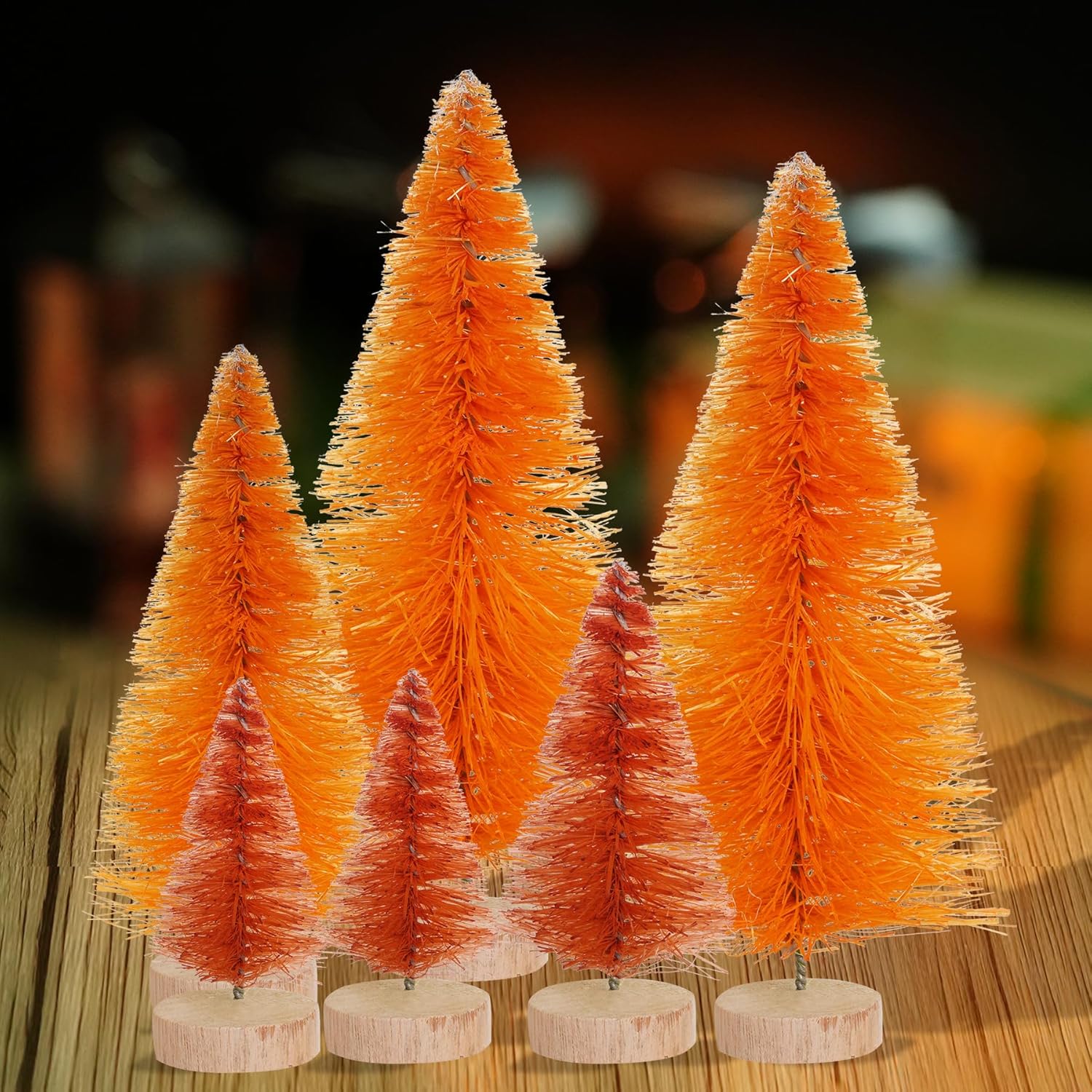 Yookat 40 mini árboles de Navidad artificiales de pino con base de madera, árboles de sisal para botellas, árboles de cepillo de colores surtidos