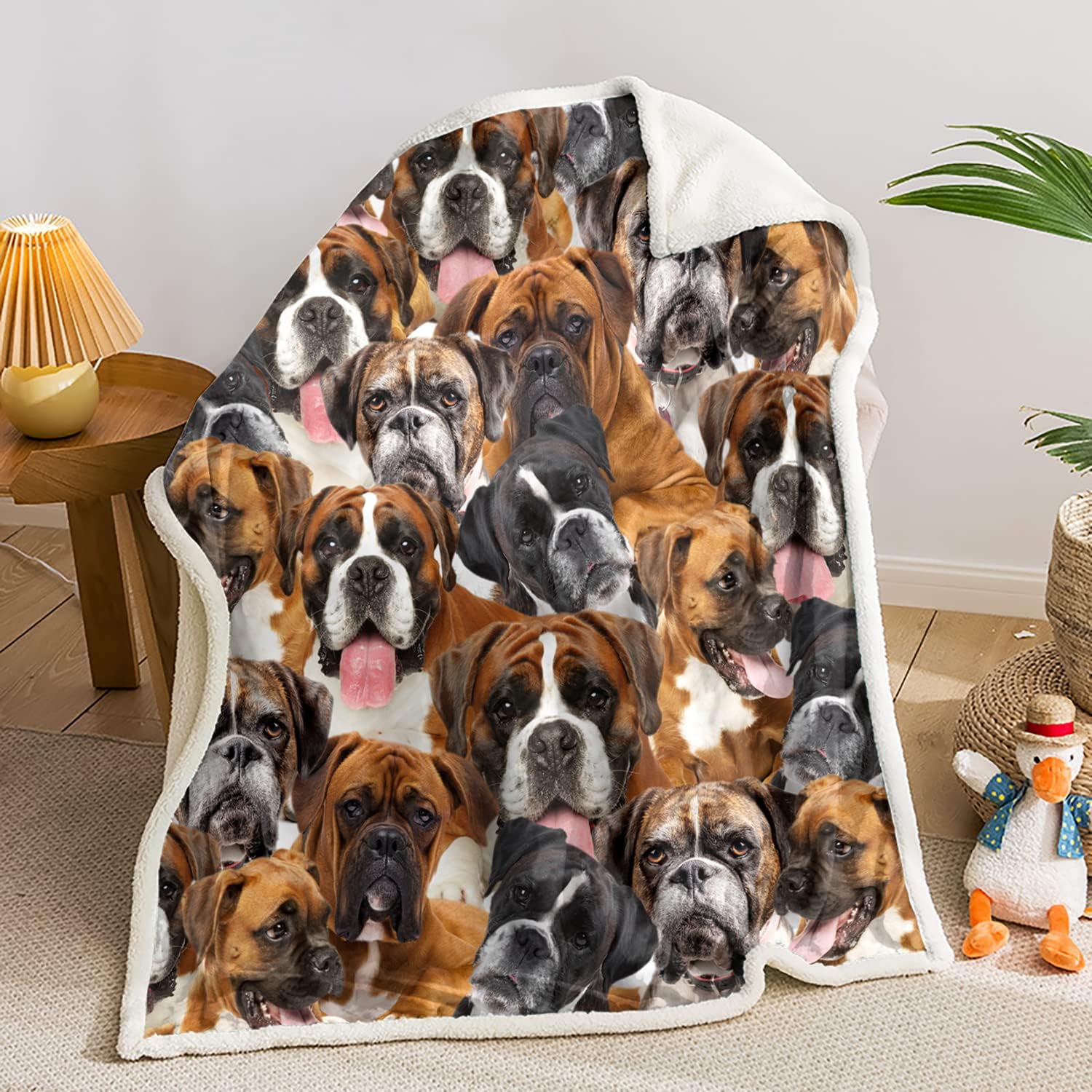 AILONEN Manta tipo bóxer para perros y adultos, con estampado de animales, bonita manta de felpa de doble cara de lana de cordero, franela Sherpa