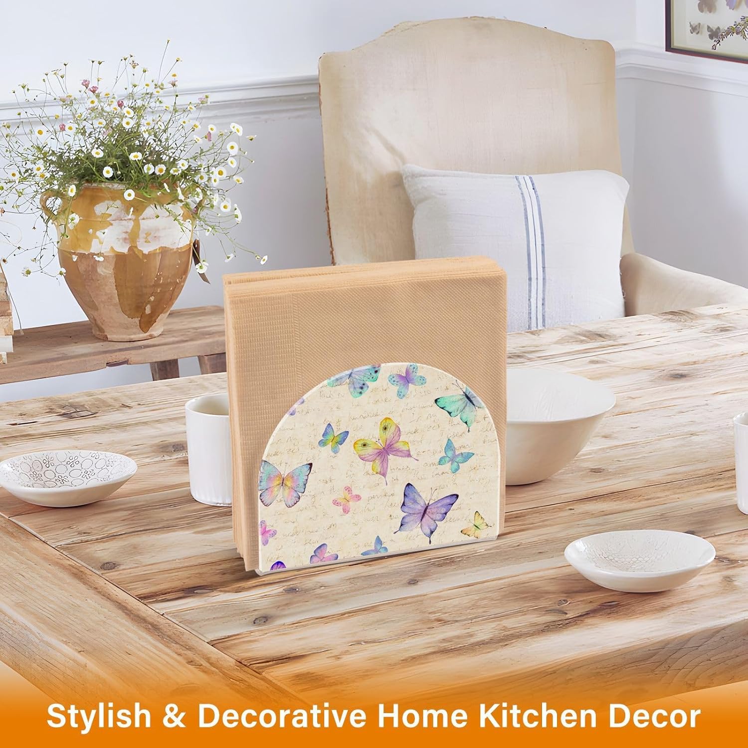 Napkin Holder Watercolor Butterflies Napkin Holders for Tables, Clear Acrylic Napkin Holders Cocktail Napkin Holder for Kitchen Restaurant Bar Home