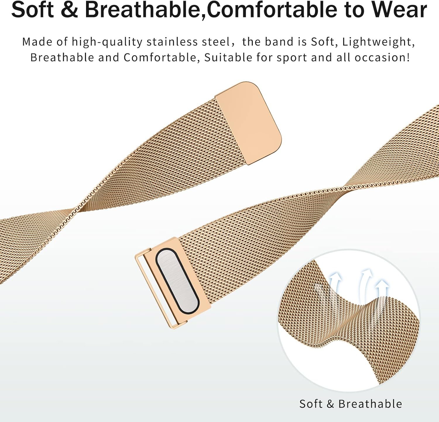 Vanjua Correa de metal para Fitbit Sense BandsFitbit Versa 3 bandas mujeres hombres, malla de acero inoxidable magnética correa de repuesto para