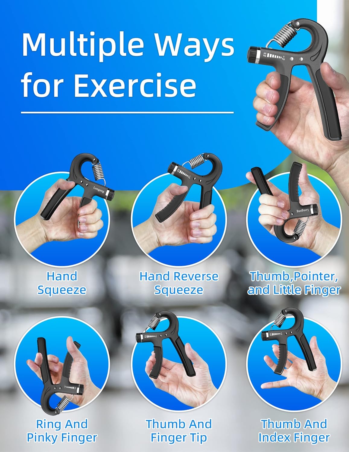 Longang Fortalecedor de agarre de mano con resistencia ajustable, fortalecedor de muñeca, agarre de antebrazo, exprimidor de entrenamiento de mano,