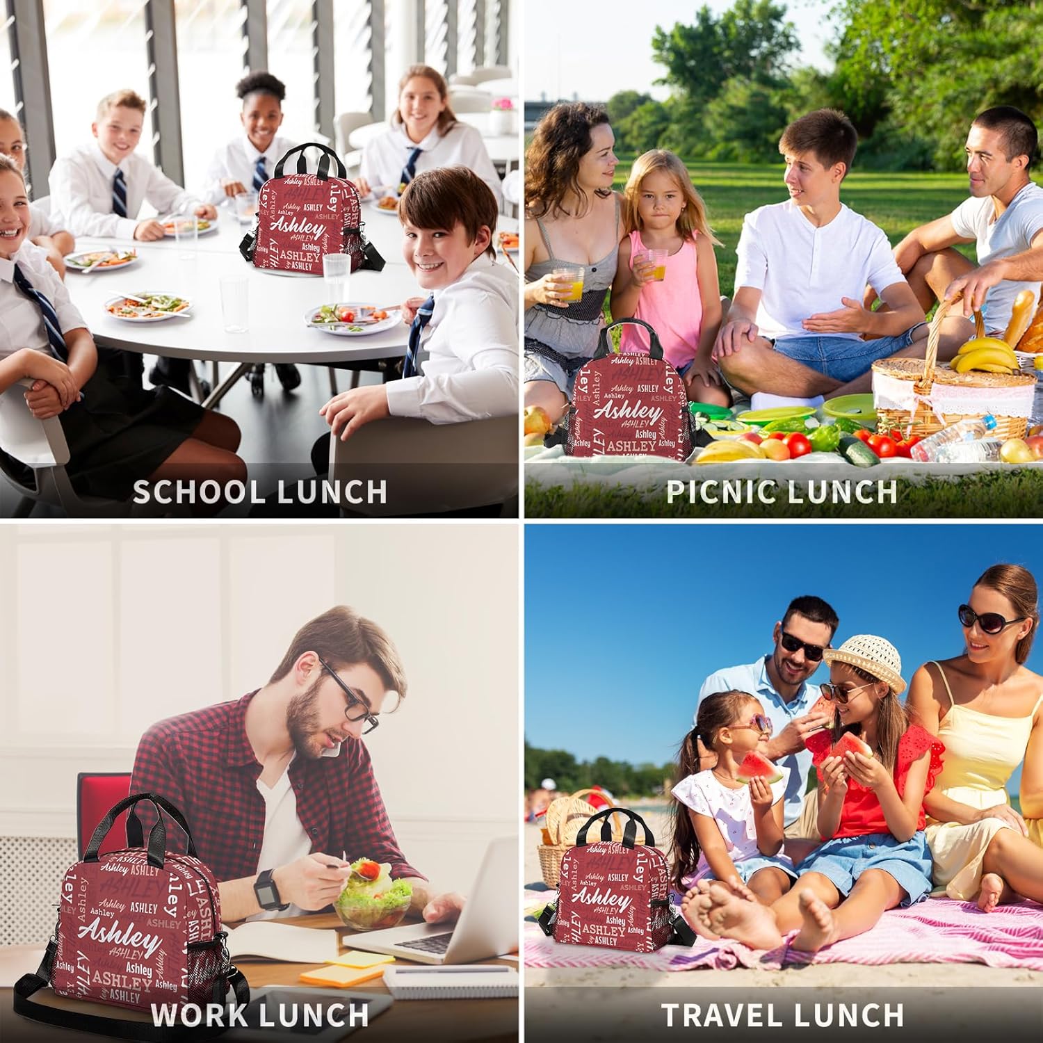 Bolsa de almuerzo personalizada con nombre, poliéster, color 11, unisex